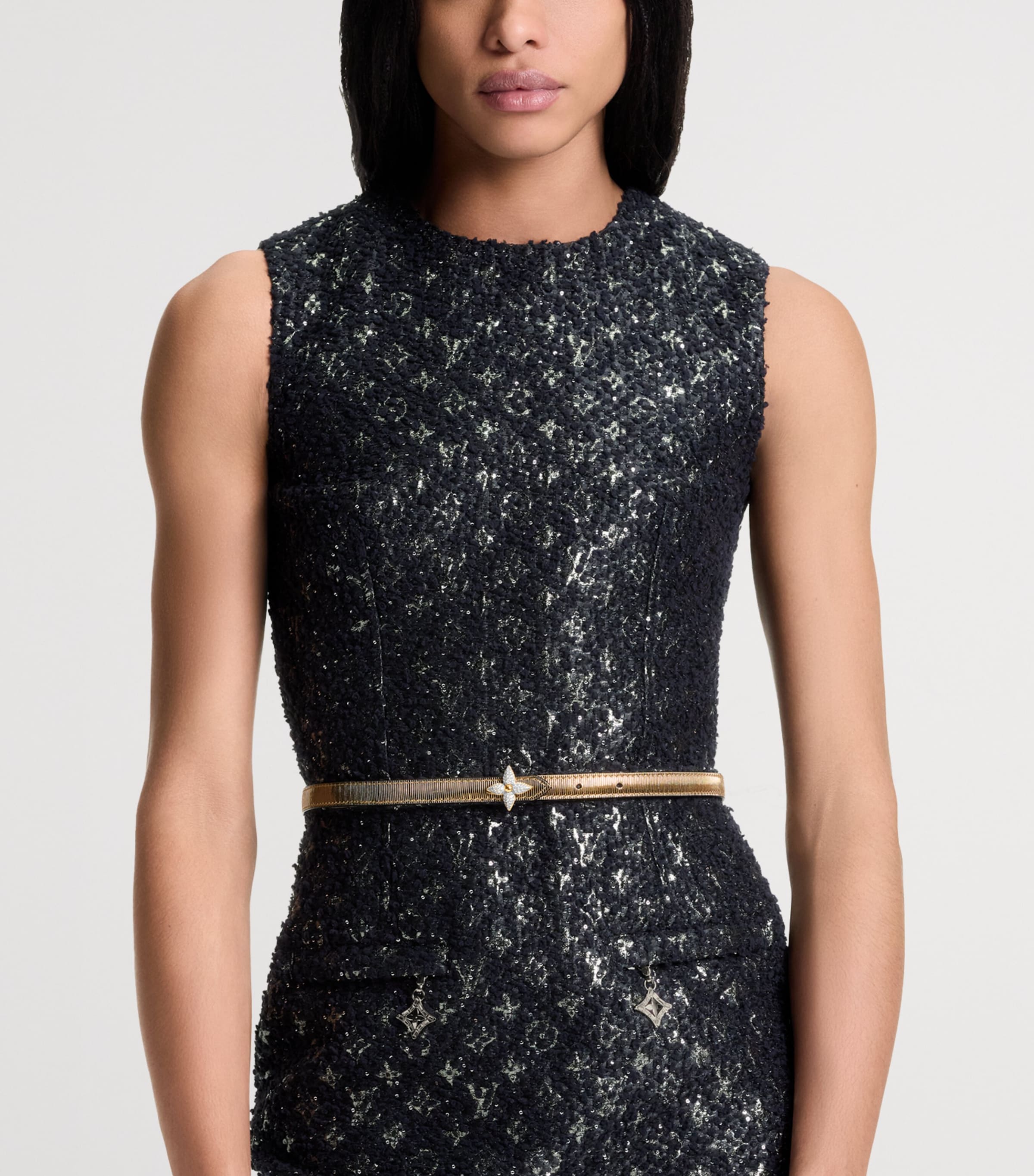 Leather Reversible Flowergram Belt GOLD/BLACK Image 2