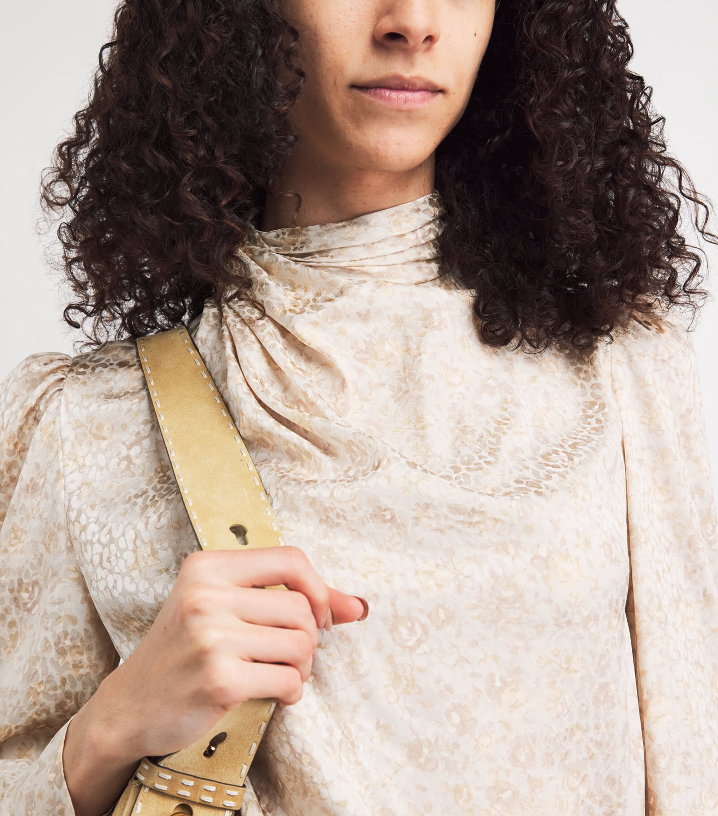 Alessandra Rich Womens Silk Jacquard High-Neck Blouse Cream Image 3