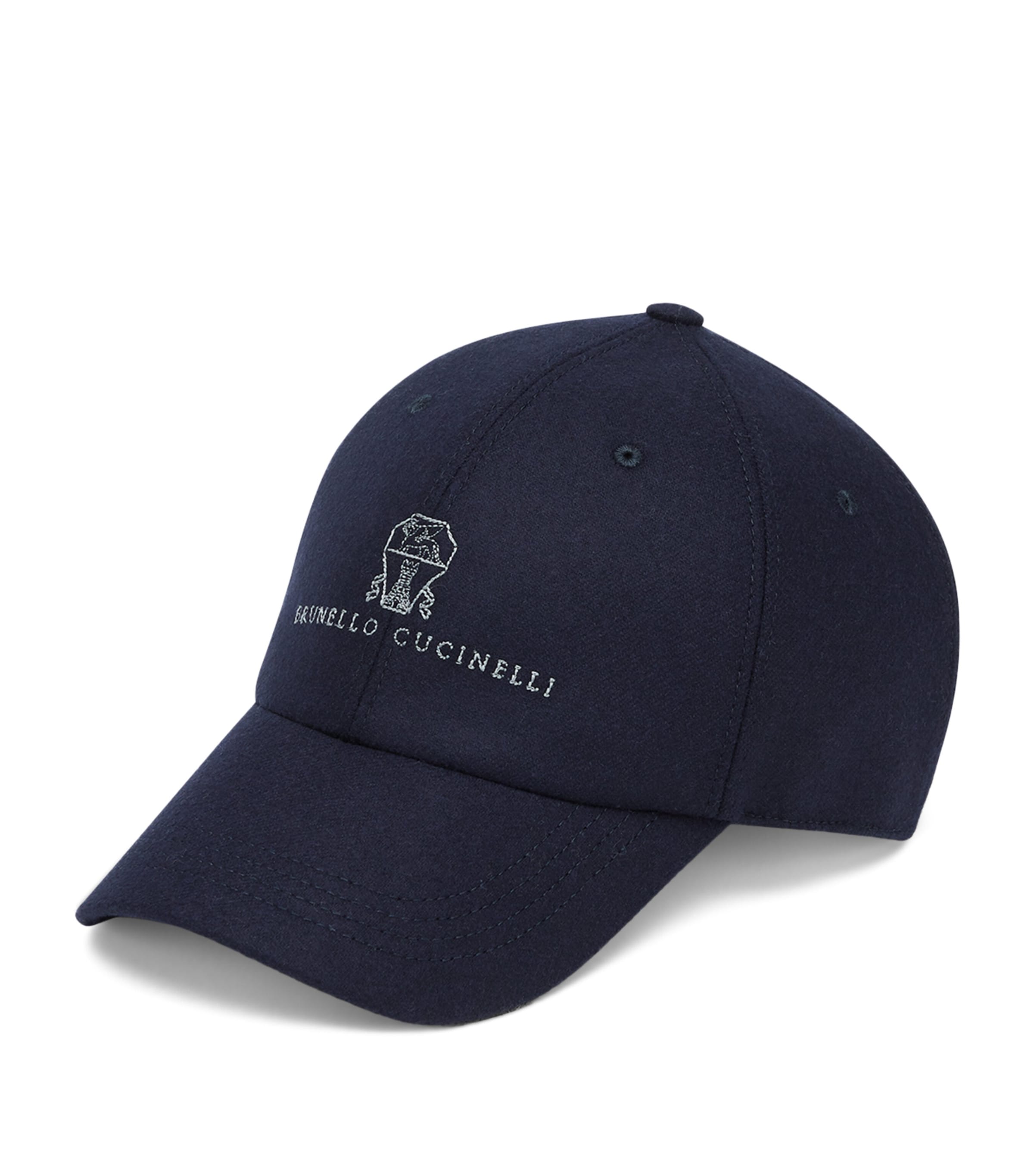 Brunello Cucinelli Virgin Wool Embroidered Baseball Cap In Blue