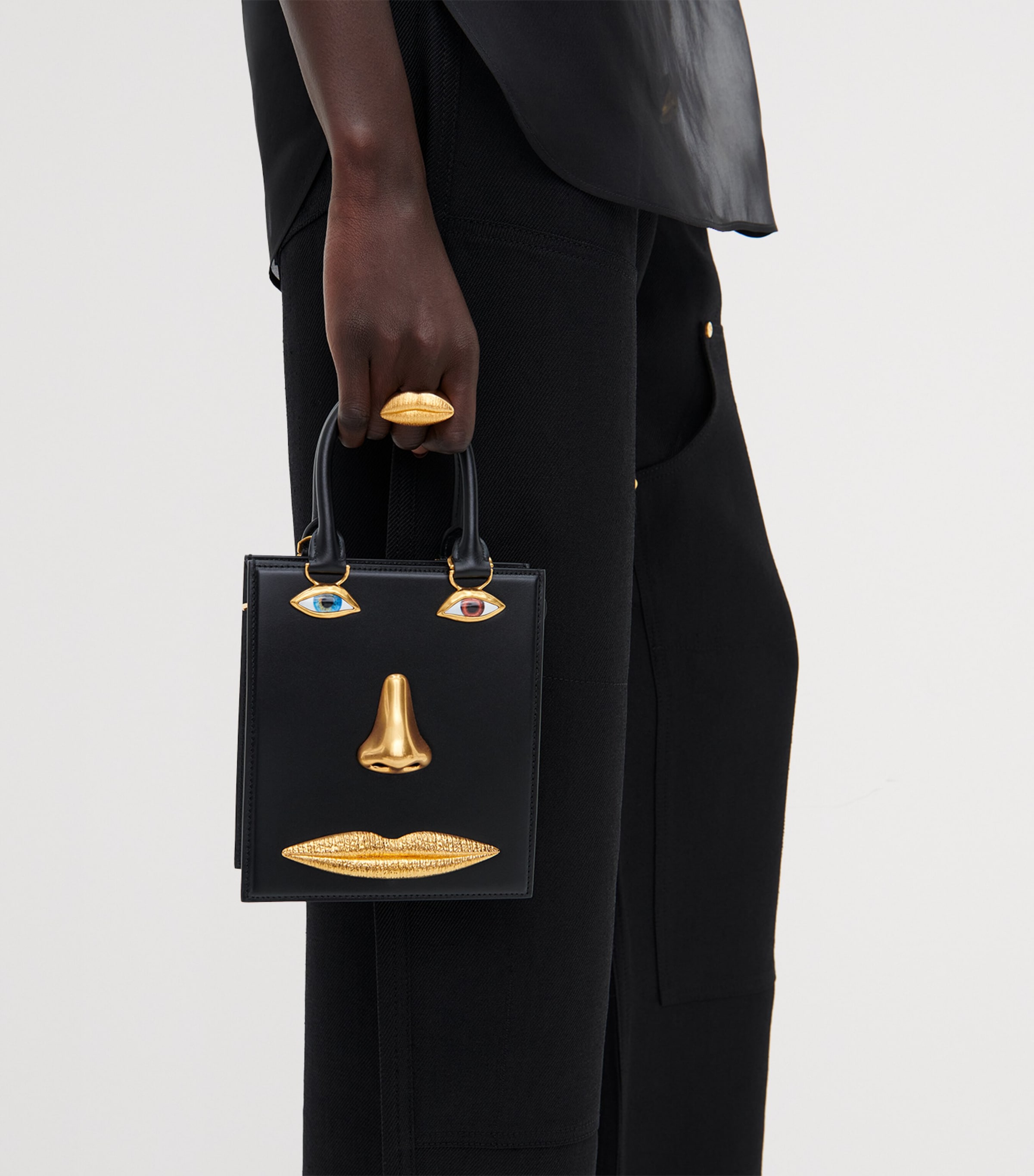 Schiaparelli Mini Leather Face Top-Handle Bag Black Image 2