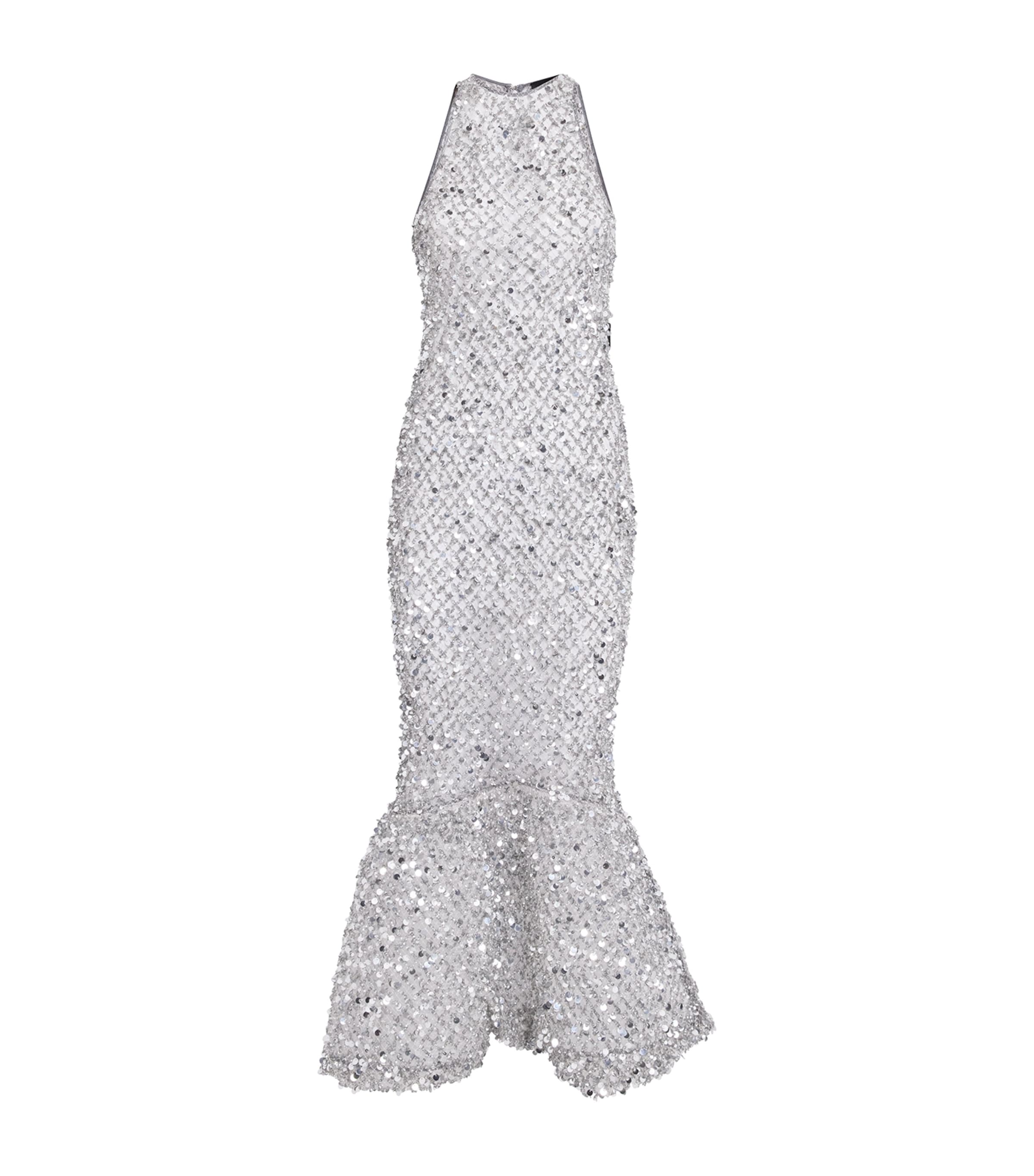 Lapointe Sequinned Fishtail Midi Dress In Silver