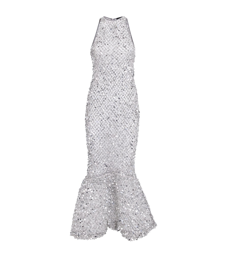Sequinned Fishtail Midi Dress 042 SILVER Image 1