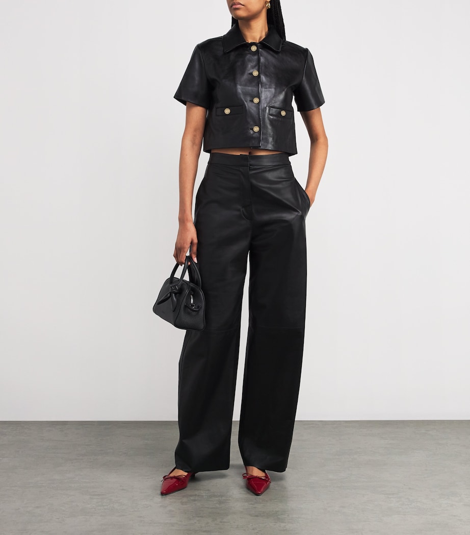 Cropped Leather Jacket BLACK Image 2