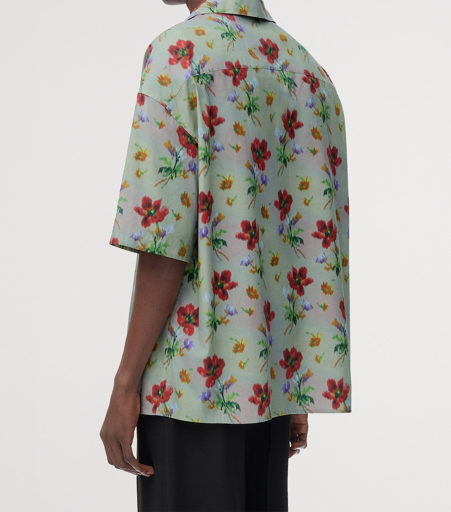 Cotton-Silk-Blend Floral Shirt GREEN/RED Image 4