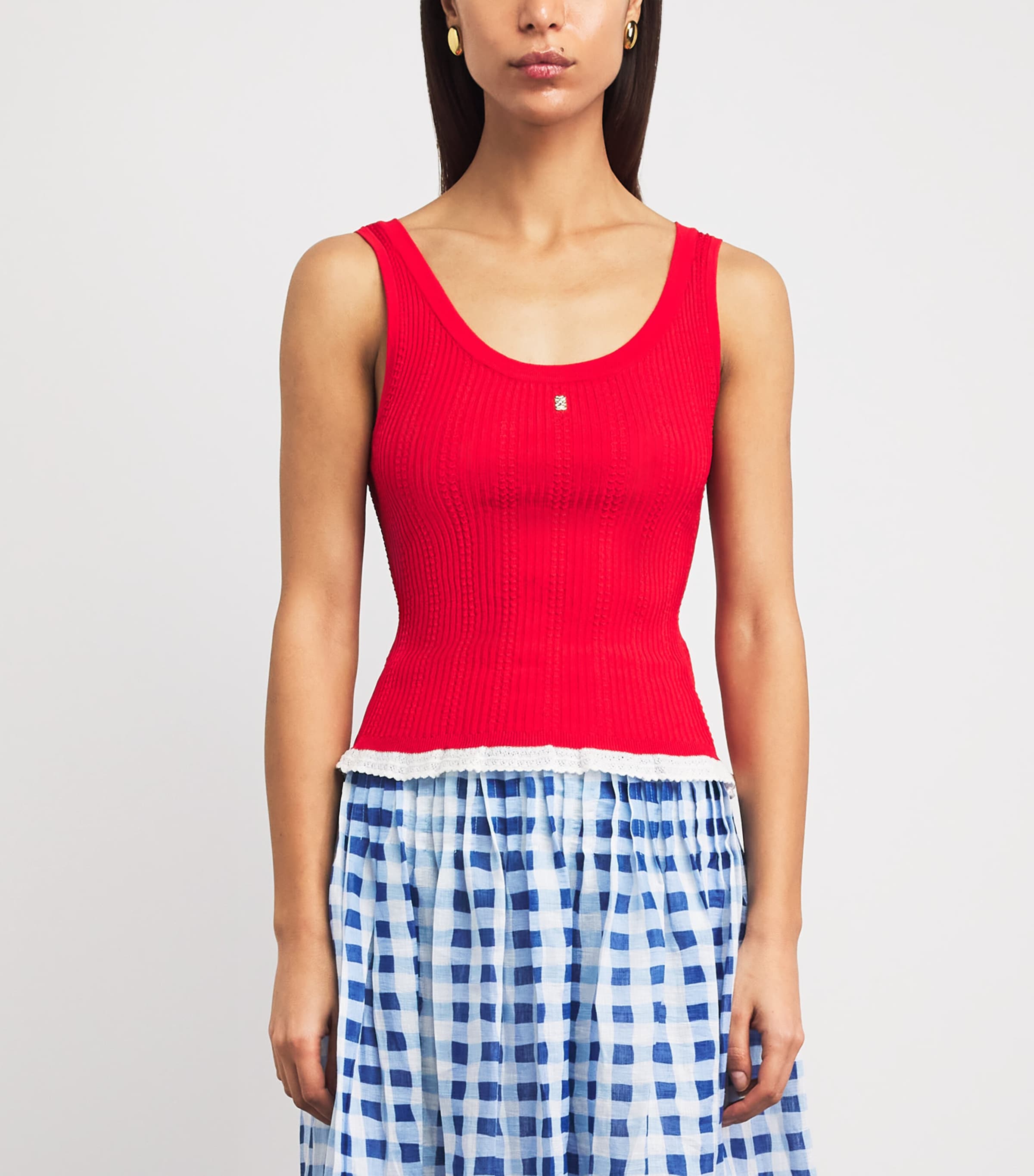 Sandro Paris Womens Knitted Lace-Trim Tank Top Red Image 4