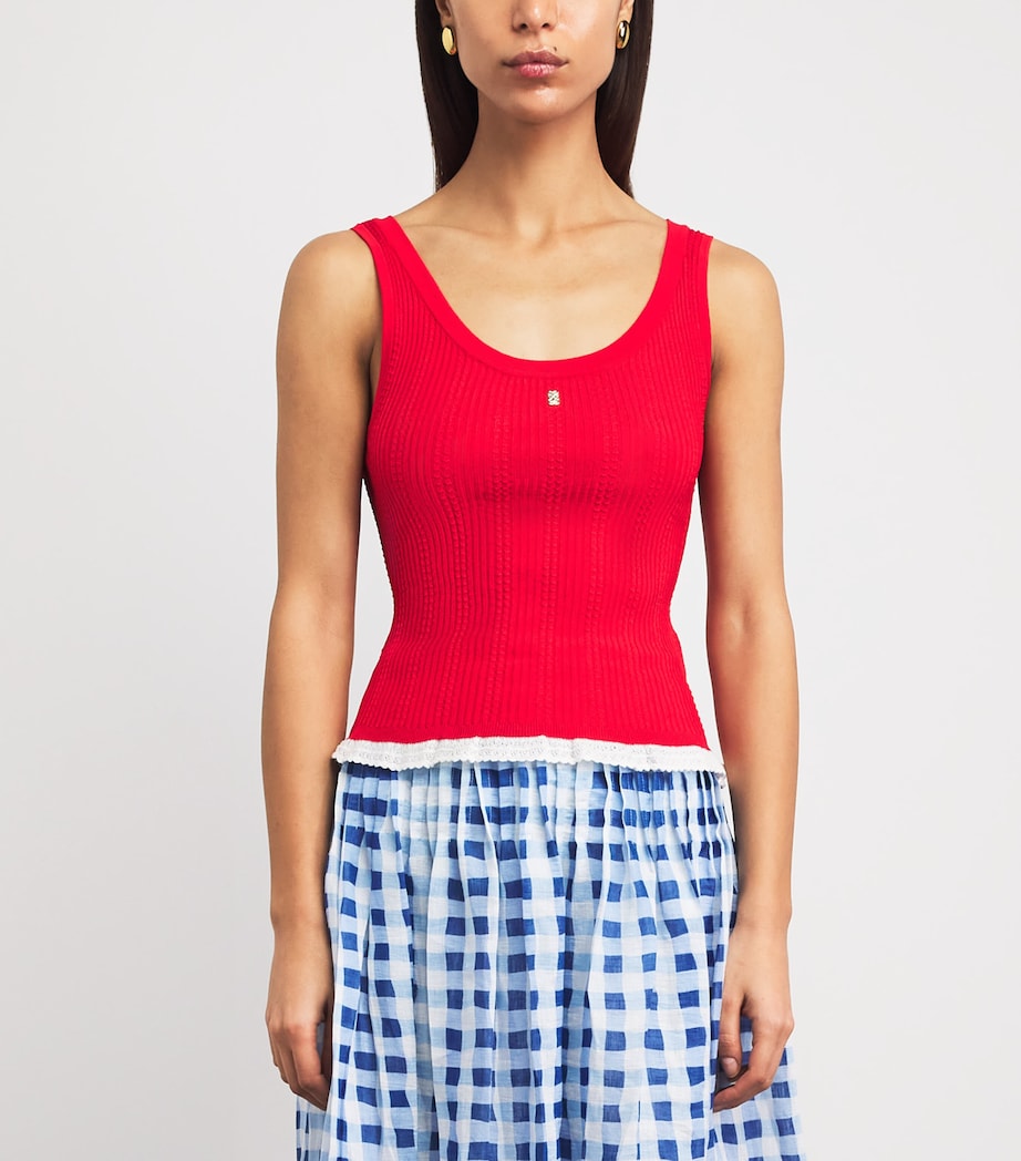 Sandro Paris Womens Knitted Lace-Trim Tank Top Red Image 4