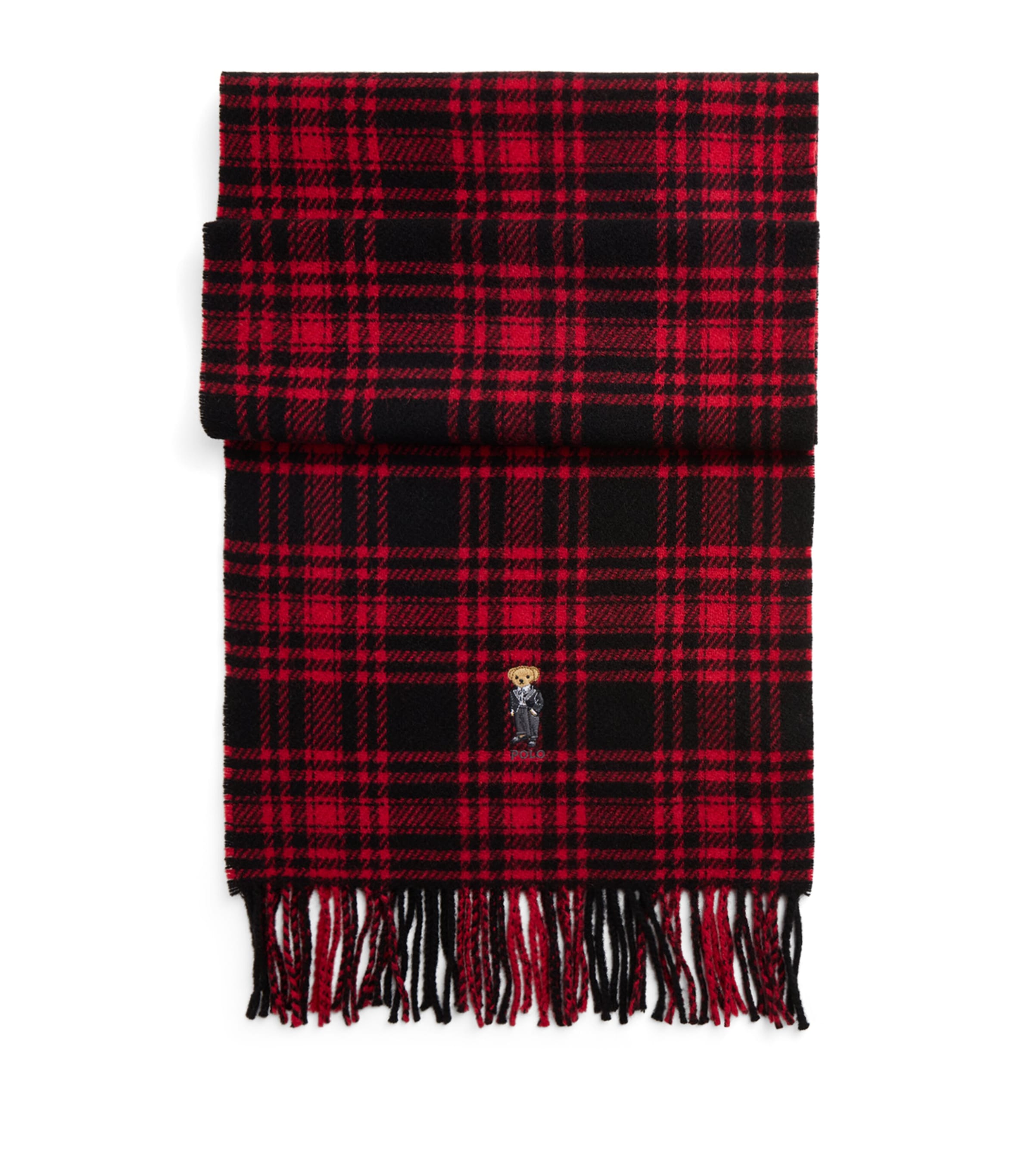 Polo Ralph Lauren Wool Check Polo Bear Scarf In Red