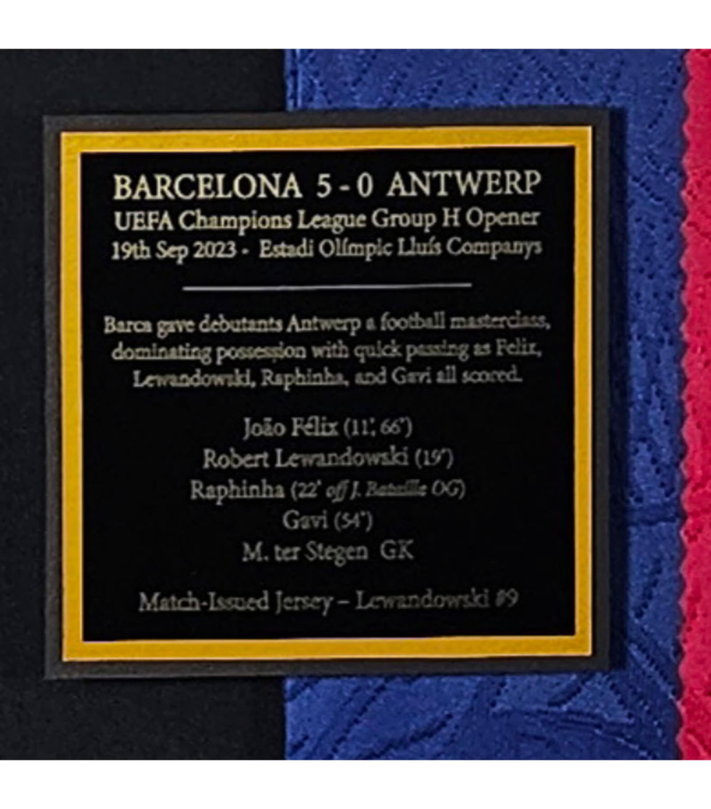 Leipzig Galleries Barcelona vs Antwerp 2023 Squad Signed Match-Issued Jersey Display Image 2