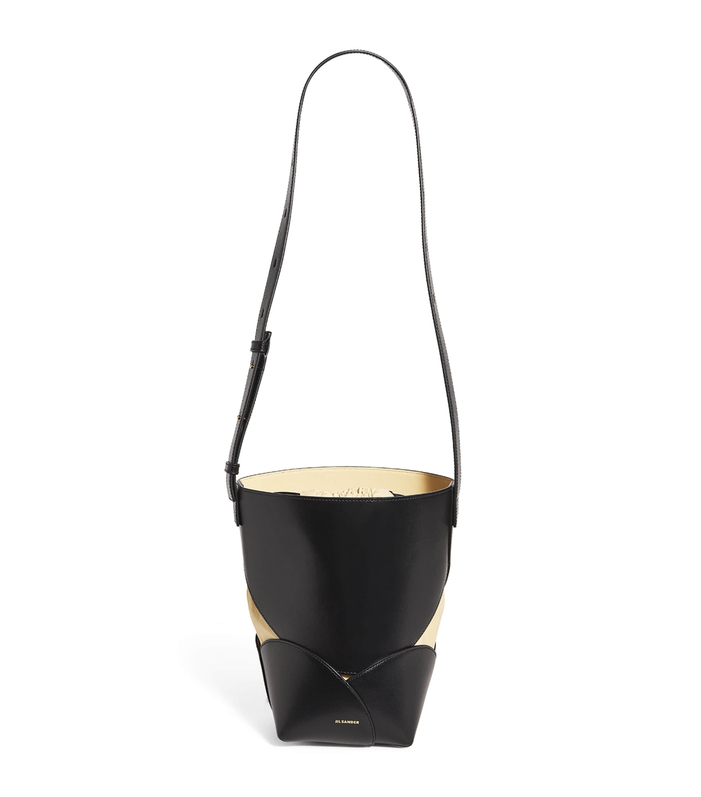 Jil Sander Small Leather Curve Bucket Bag In Black