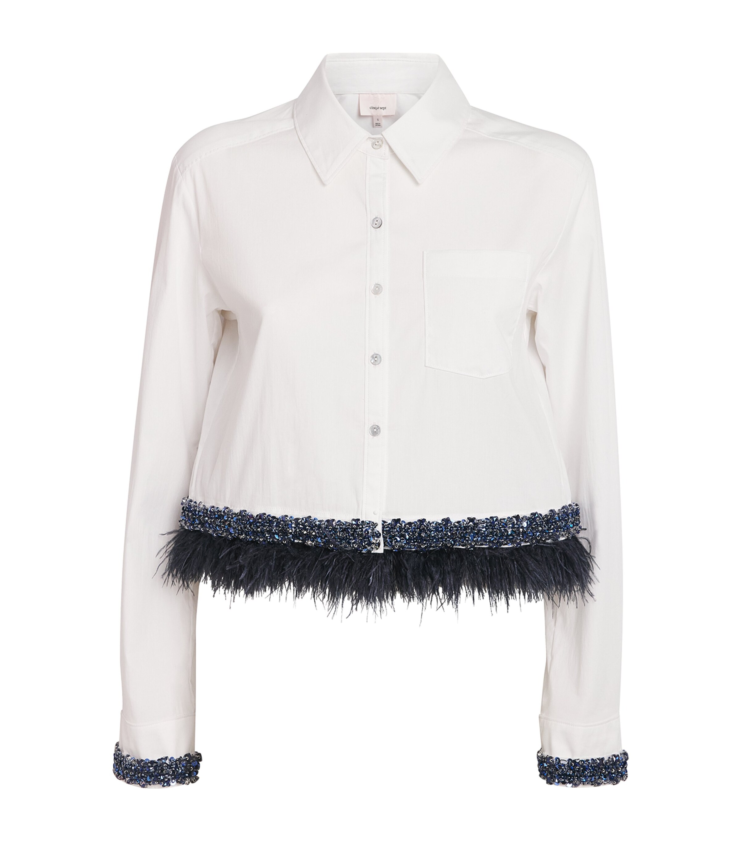Cinq A Sept Womens Feather-Trim Sylvan Shirt White/bluebell Image 1