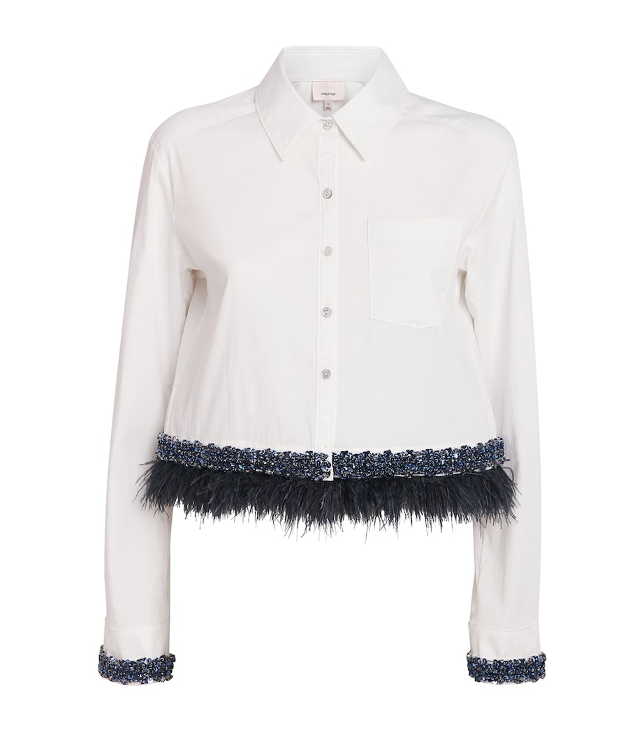 Cinq A Sept Womens Feather-Trim Sylvan Shirt White/bluebell Image 1