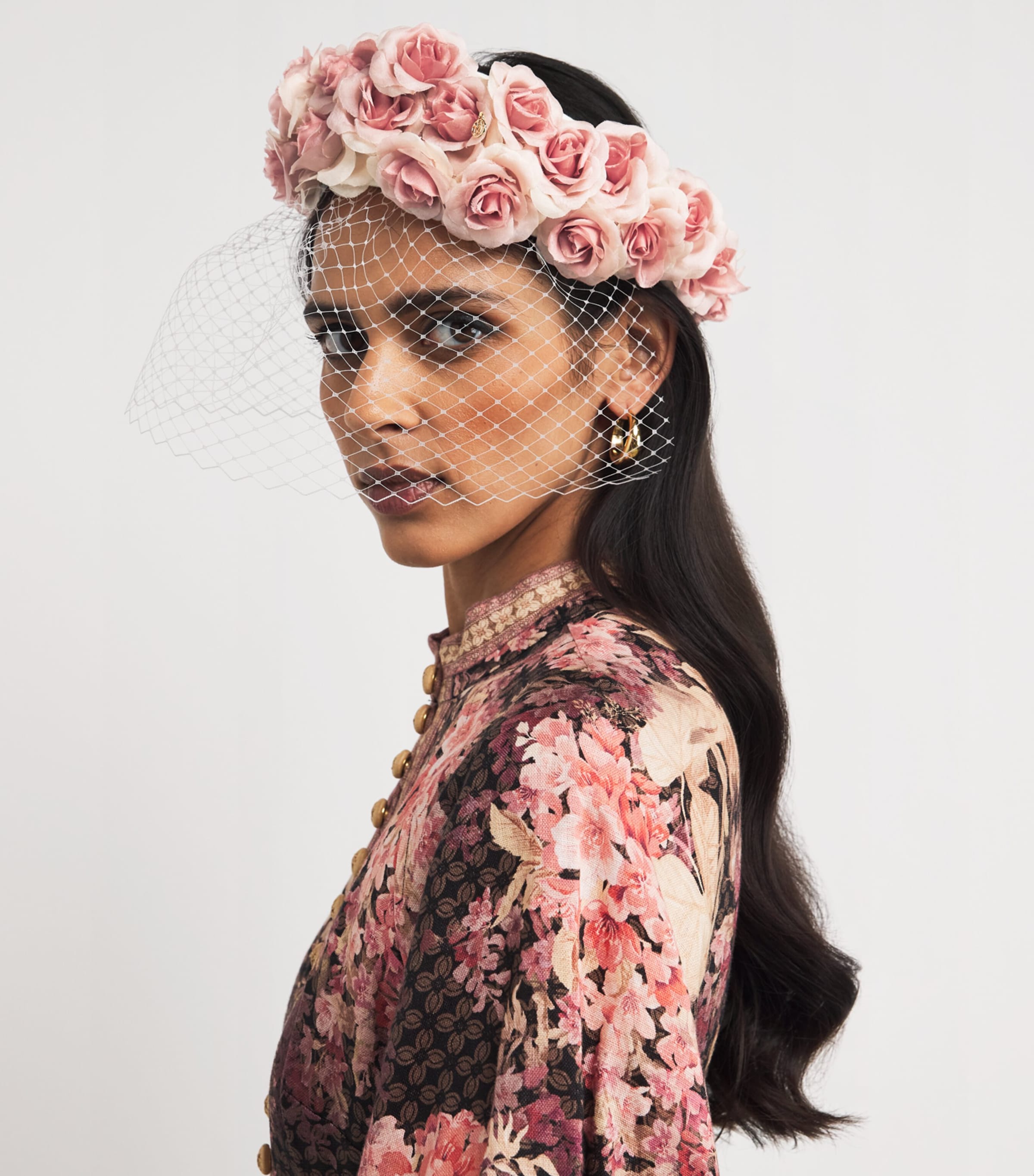 MAISON MICHEL CONSTANCE ROSE VEILED HAT FASCINATOR 