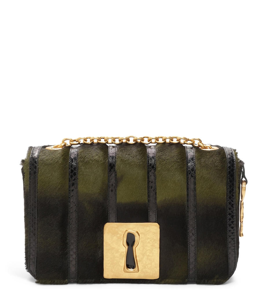 Pony Hair-Snakeskin Schiap Shoulder Bag 613 DARK GREEN Image 1