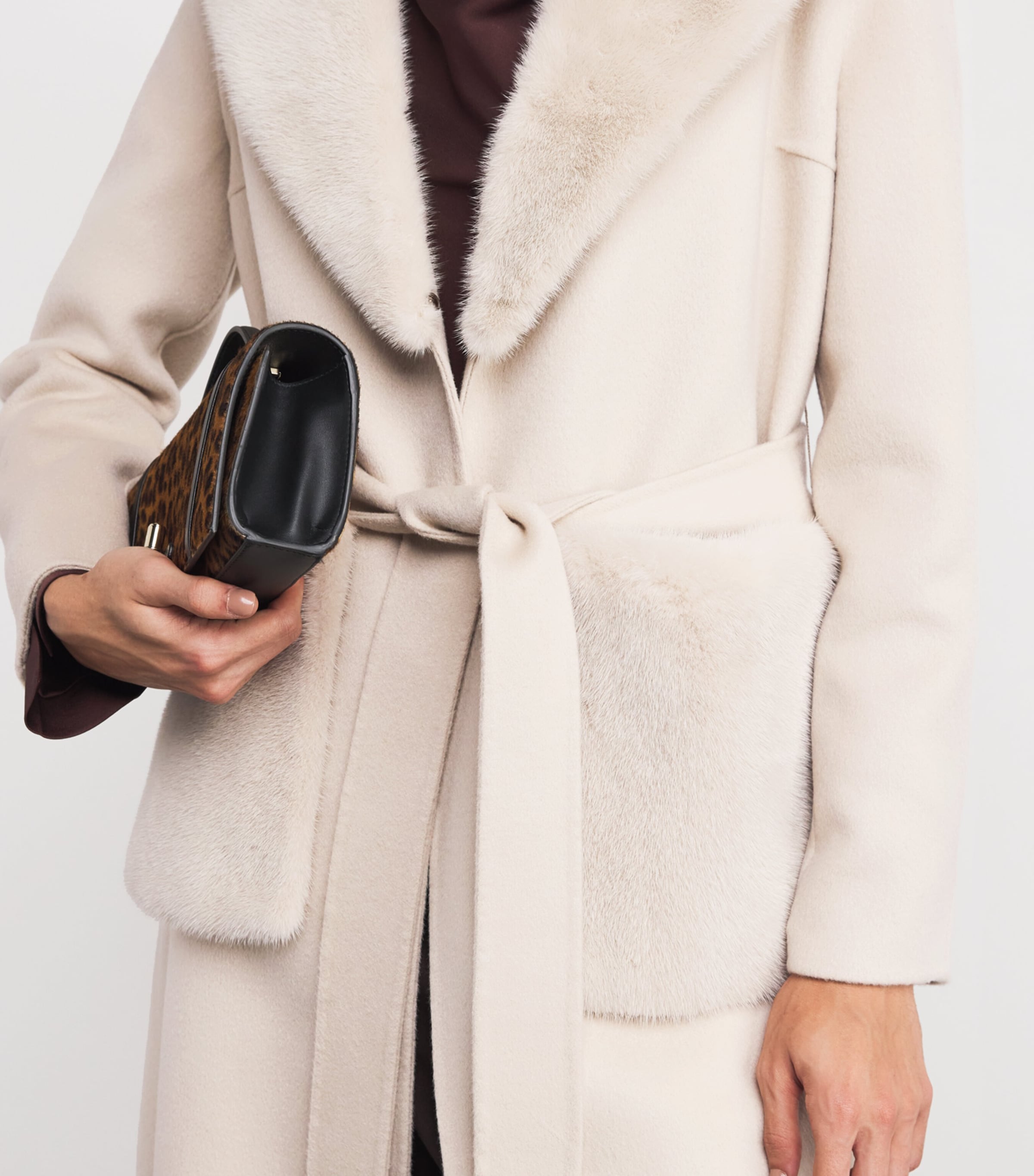 Cashmere-Mink Belted Long Coat A2122 Image 6