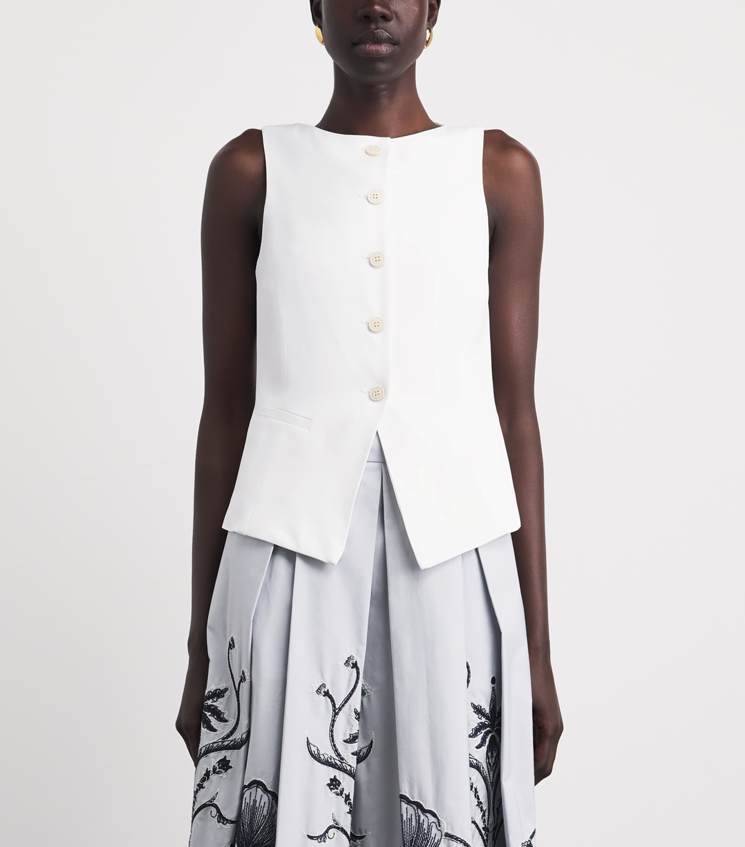 Eleventy Womens Twill Waistcoat Bianco Image 4