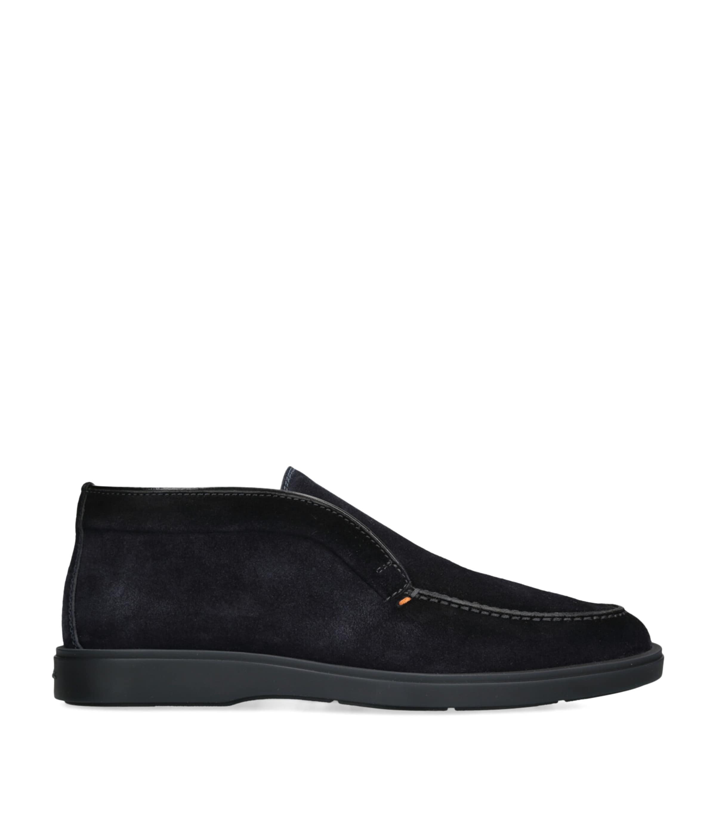 Santoni Suede Detroit High-top Loafers In Navy
