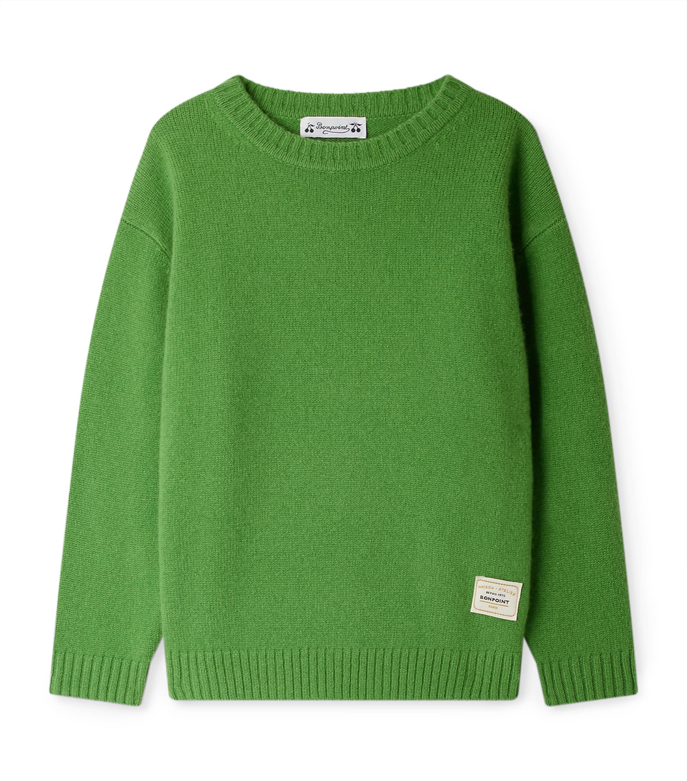 Bonpoint Jason Elbow-patch Wool Sweater In Green