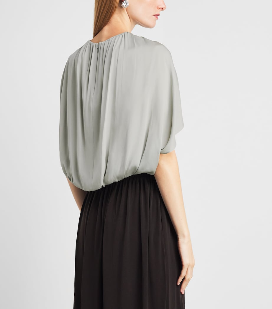 Vince Womens Stretch-Silk Cape-Sleeve Bubble Blouse Stone Sage Image 5