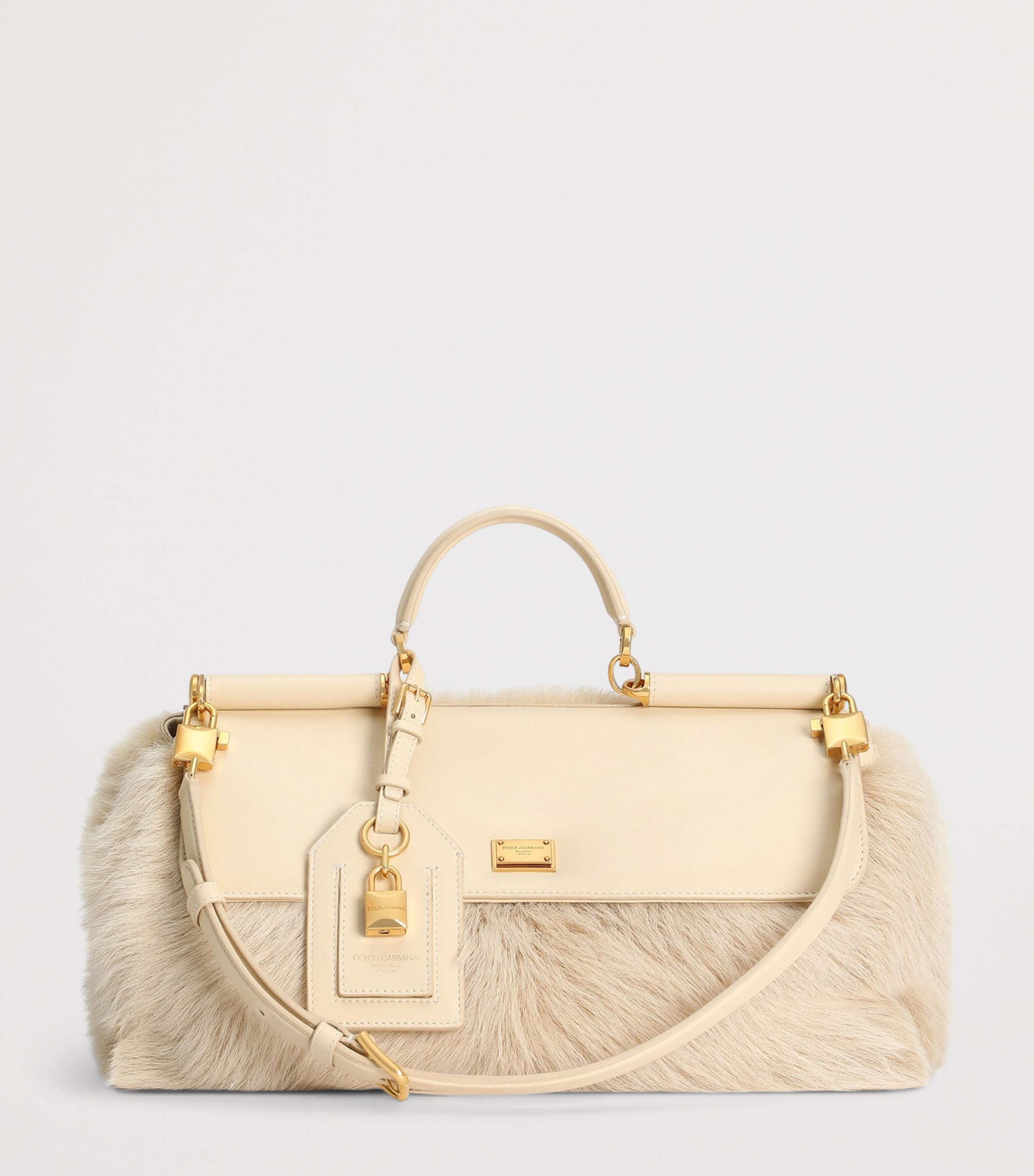 Dolce&Gabbana Fur-Trim My Sicily Top-Handle Bag Beige/bei Image 3