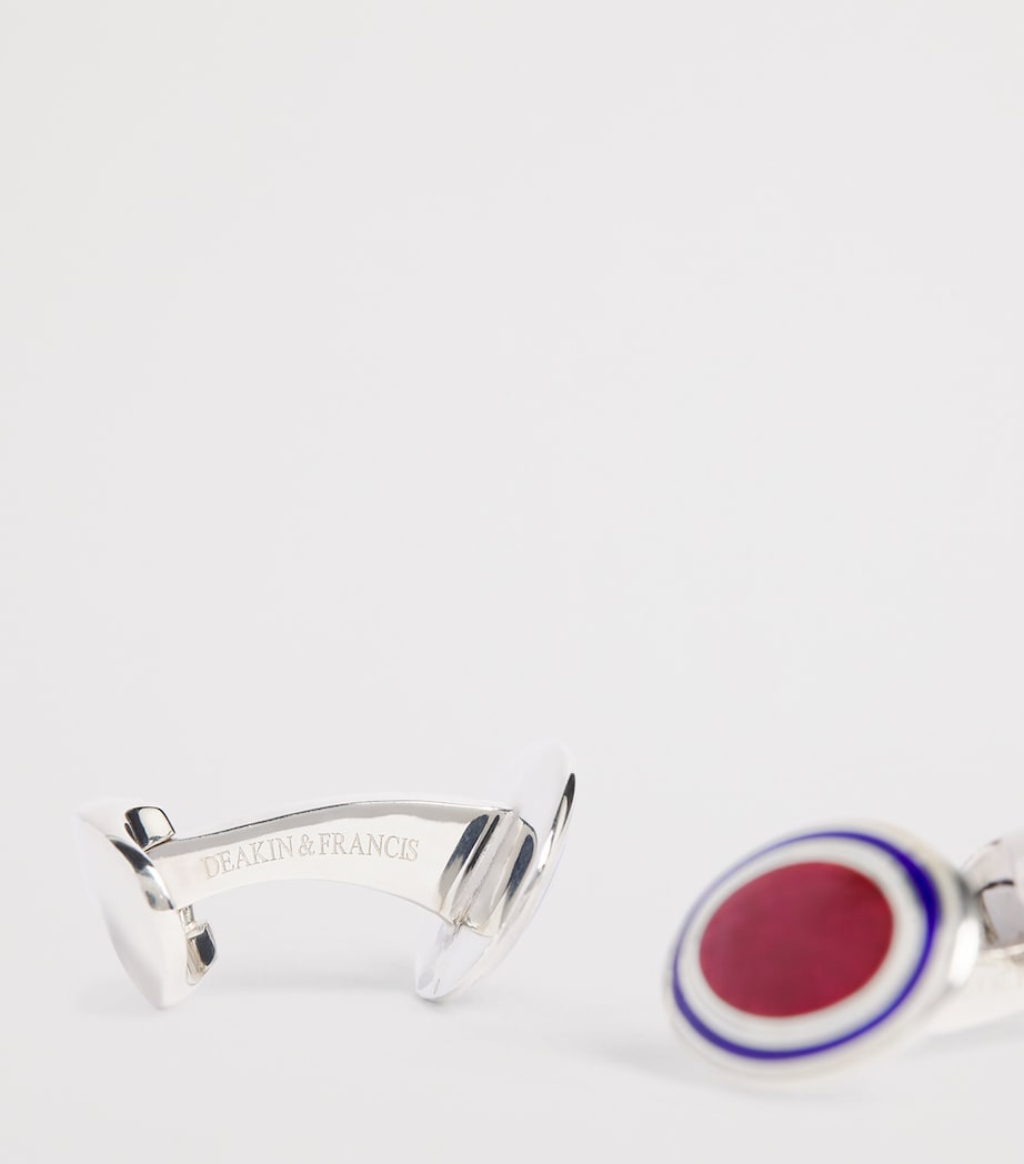 Deakin & Francis Sterling Silver and Enamel Oval Cufflinks Pink Image 5