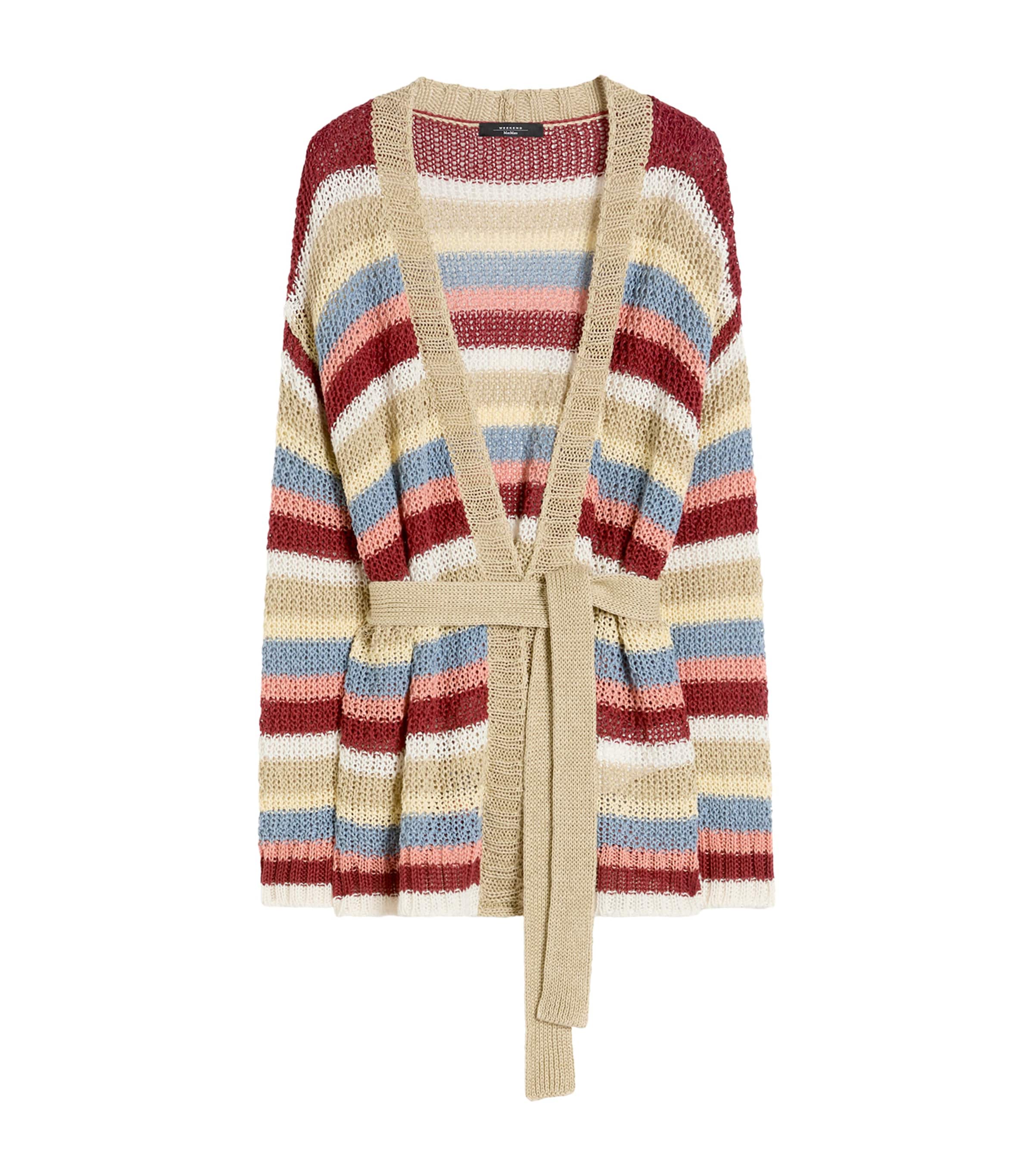 Weekend Max Mara Womens Linen Open-Knit Stripe Cardigan Cherry Image 1