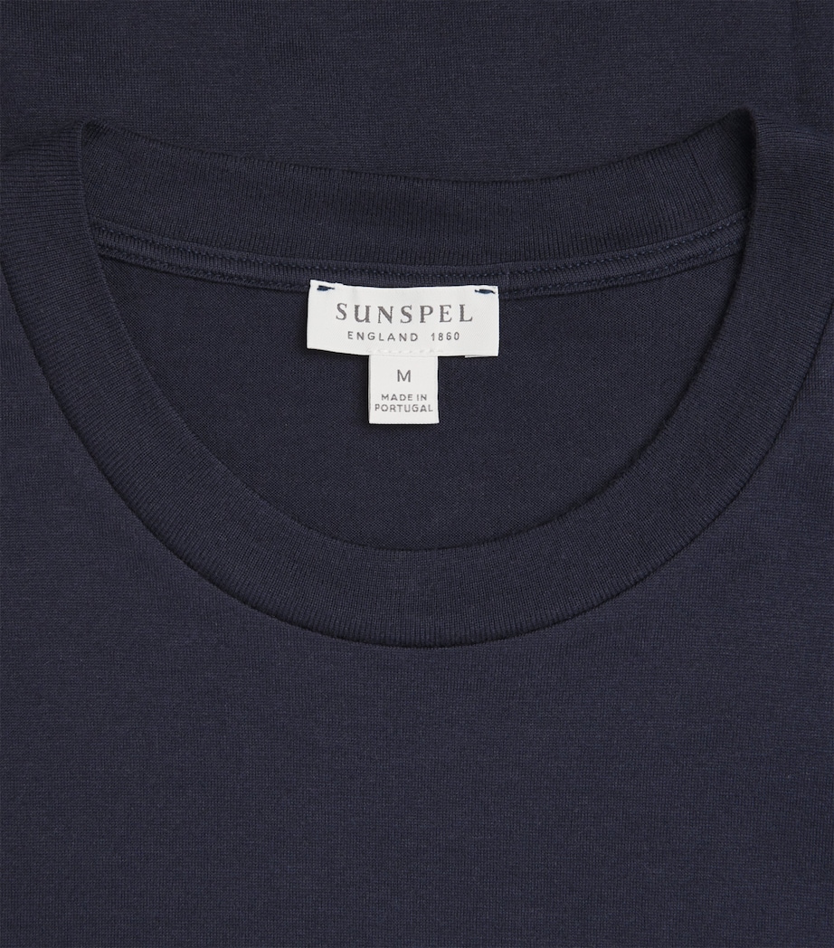 Sunspel Mens Cotton-Silk-Cashmere T-Shirt Buaa Navy Image 6