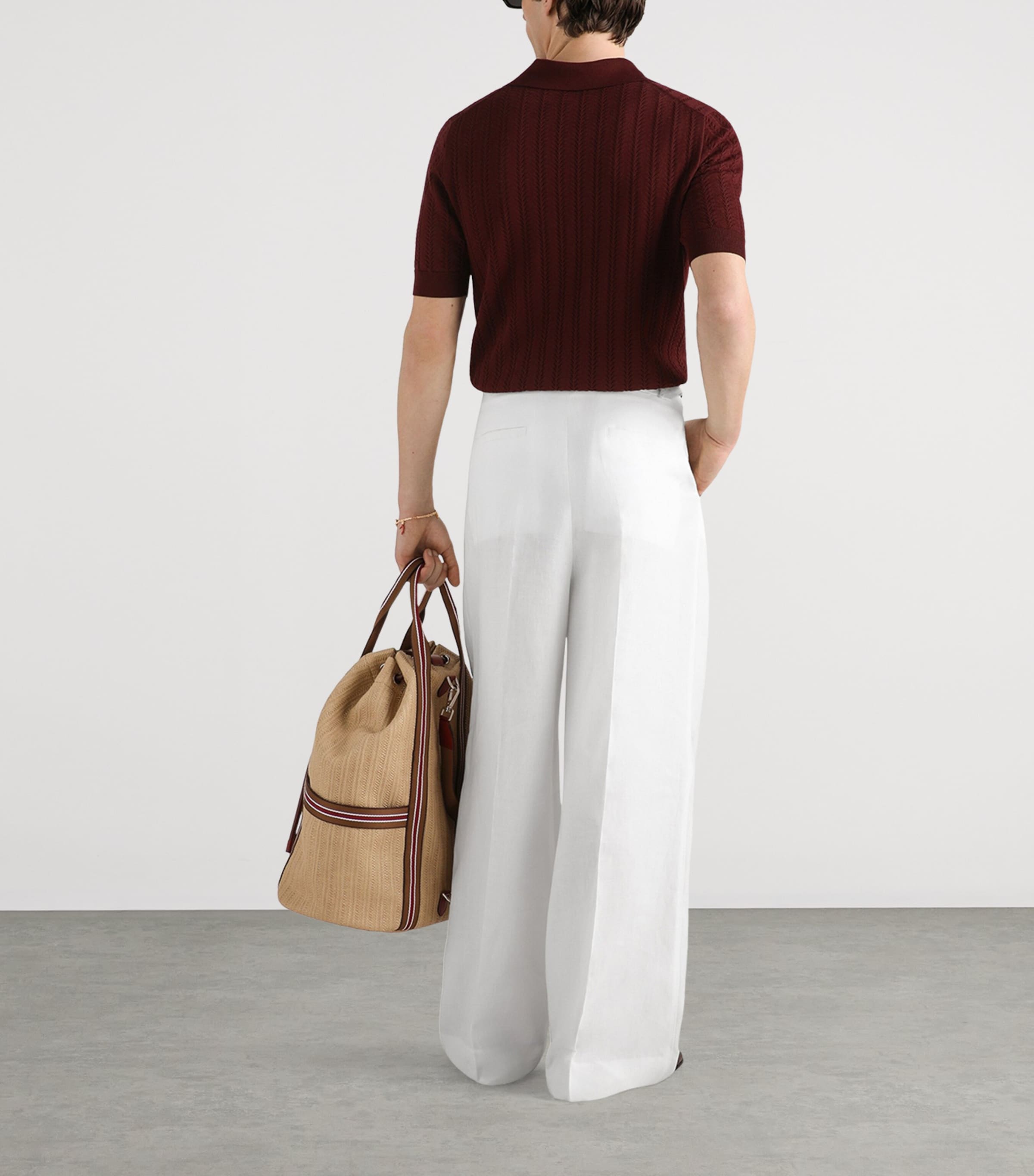 Dolce&Gabbana Mens Linen-Silk Wide-Leg Trousers Optical White Image 3