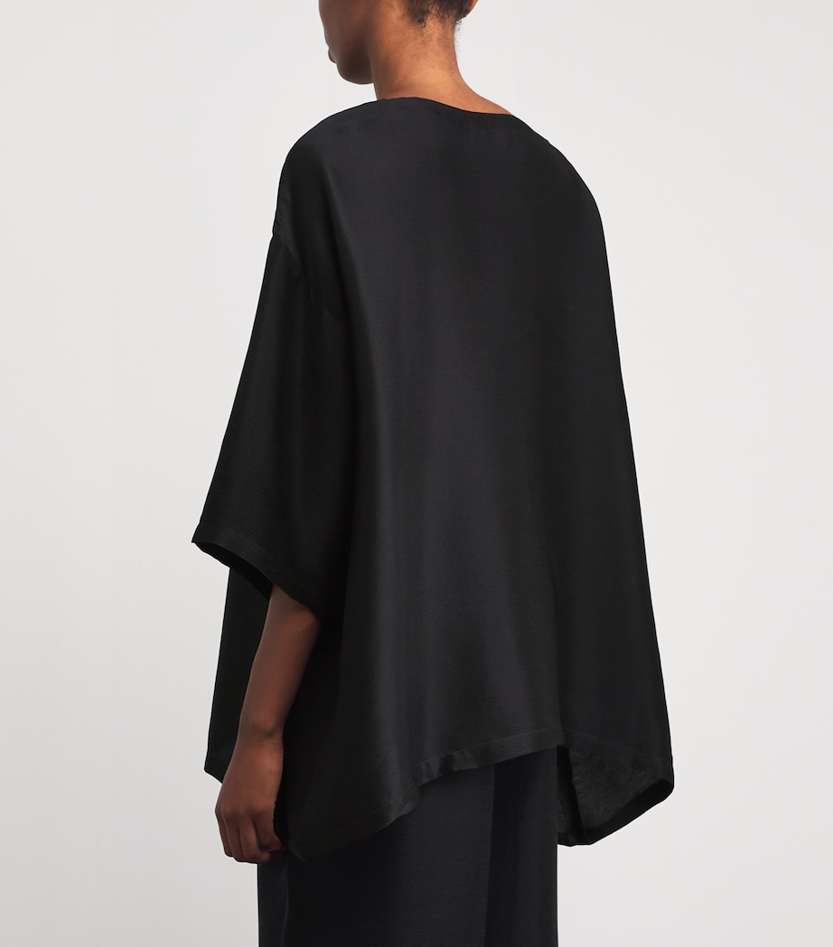 Silk Plissé Scoop-Neck Top BLACK Image 4