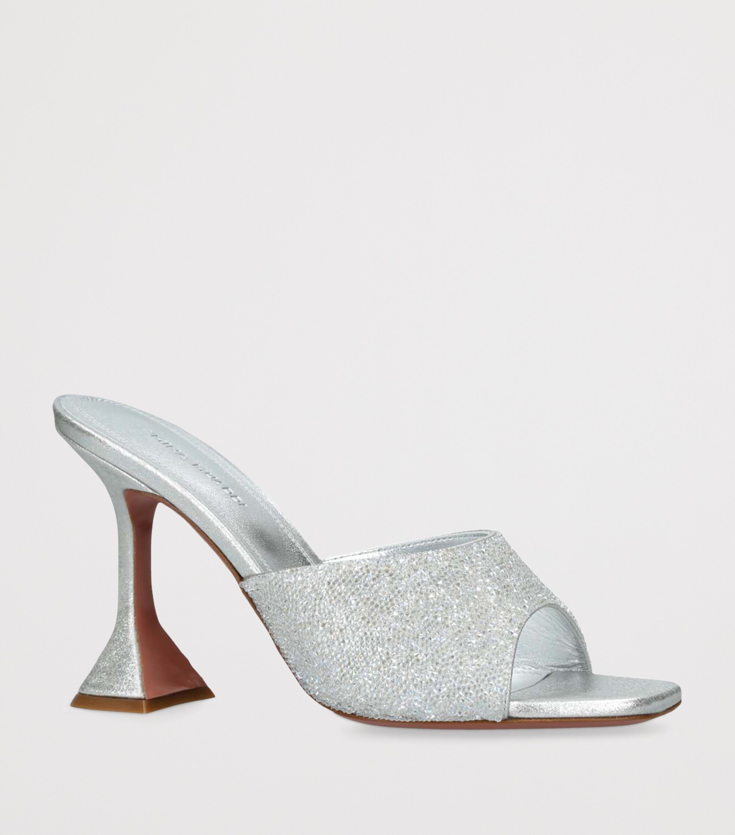 Amina Muaddi Satin Lupita Crystal Dust Heeled Mules 95 Silver Image 3