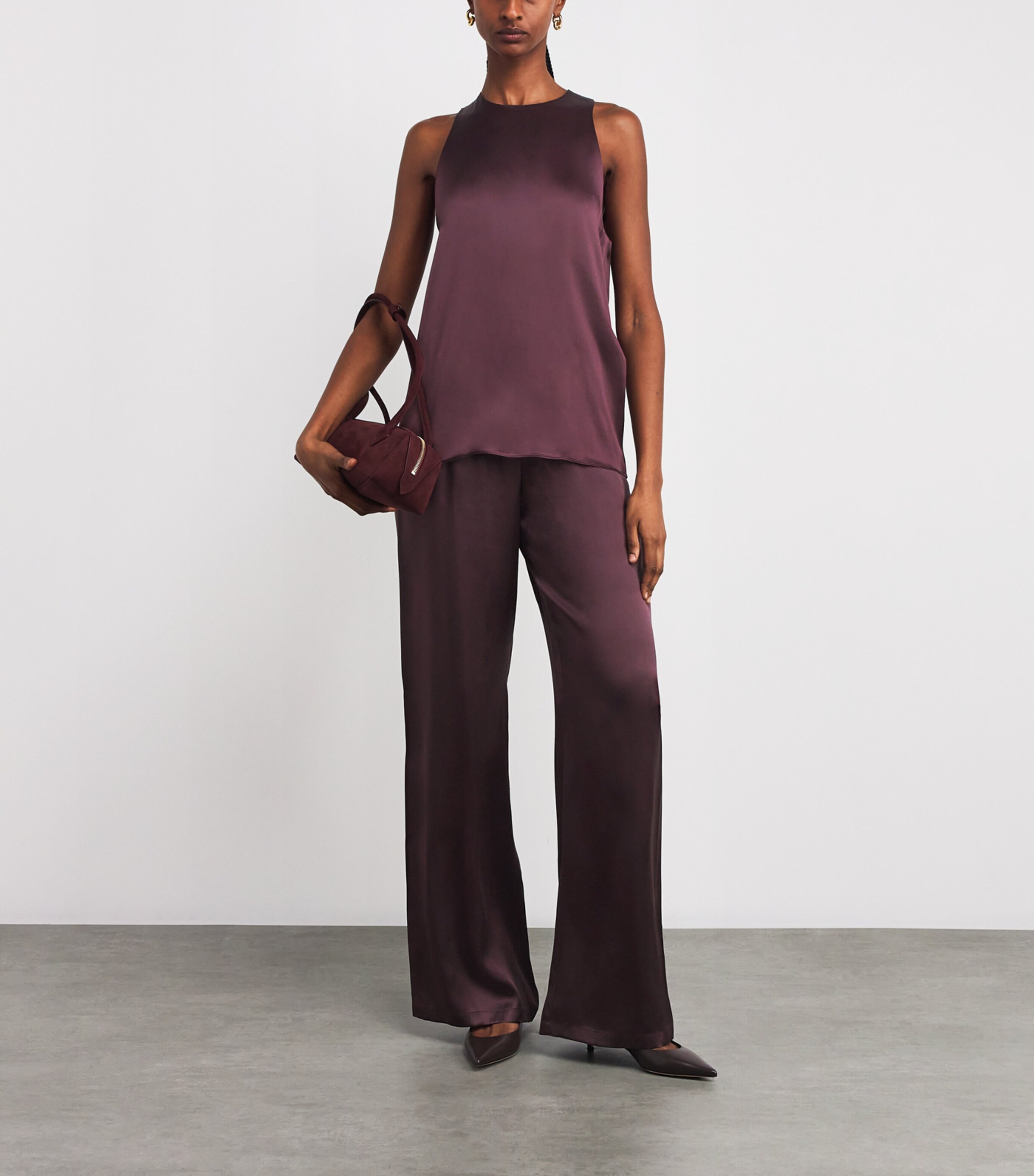 Eleventy Womens Silk Satin Palazzo Trousers Mosto Image 2