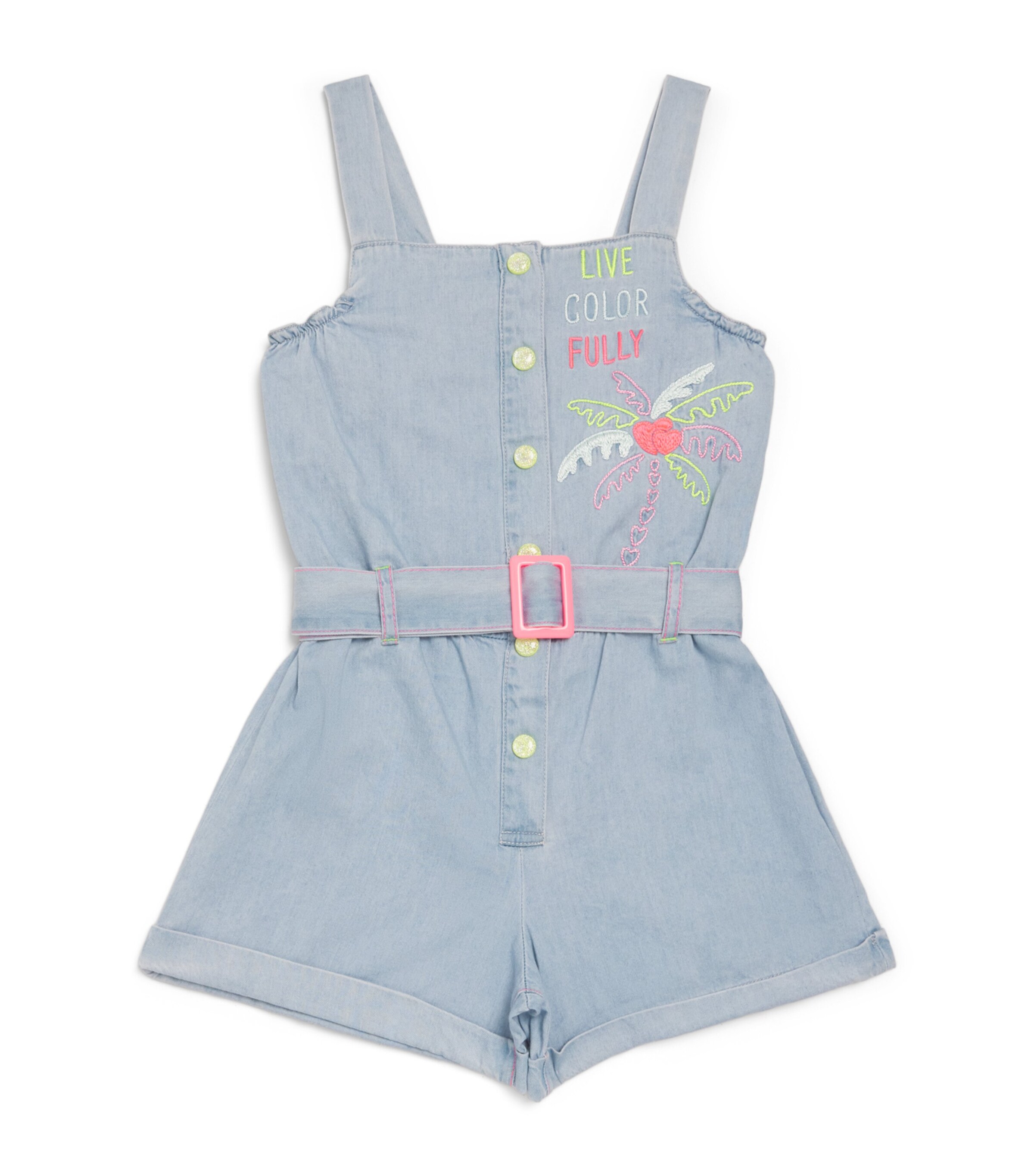 Shop Billieblush Denim Embroidered Playsuit In Blue