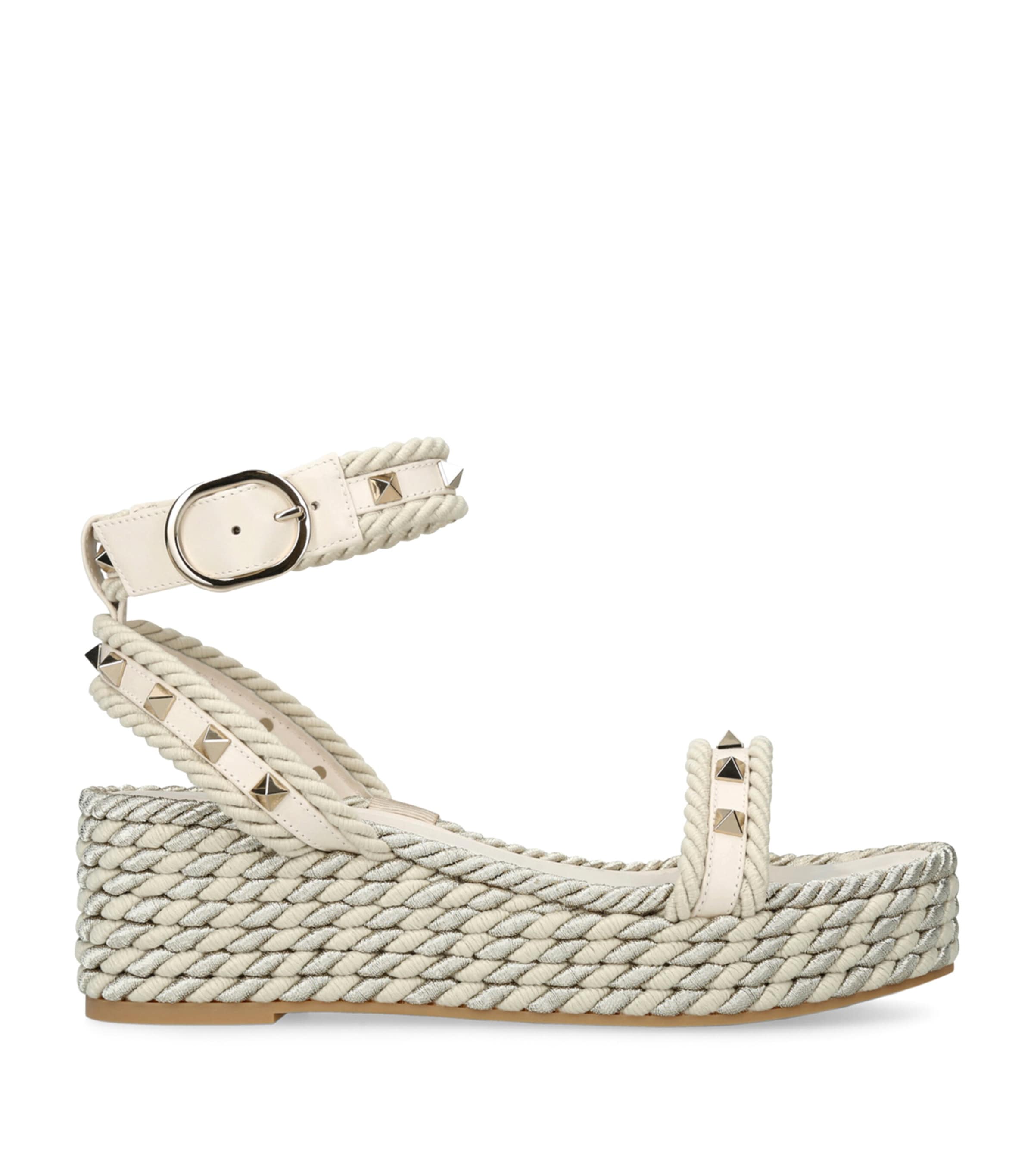 Shop Valentino Leather Rockstud Espadrille Sandals 45 In White