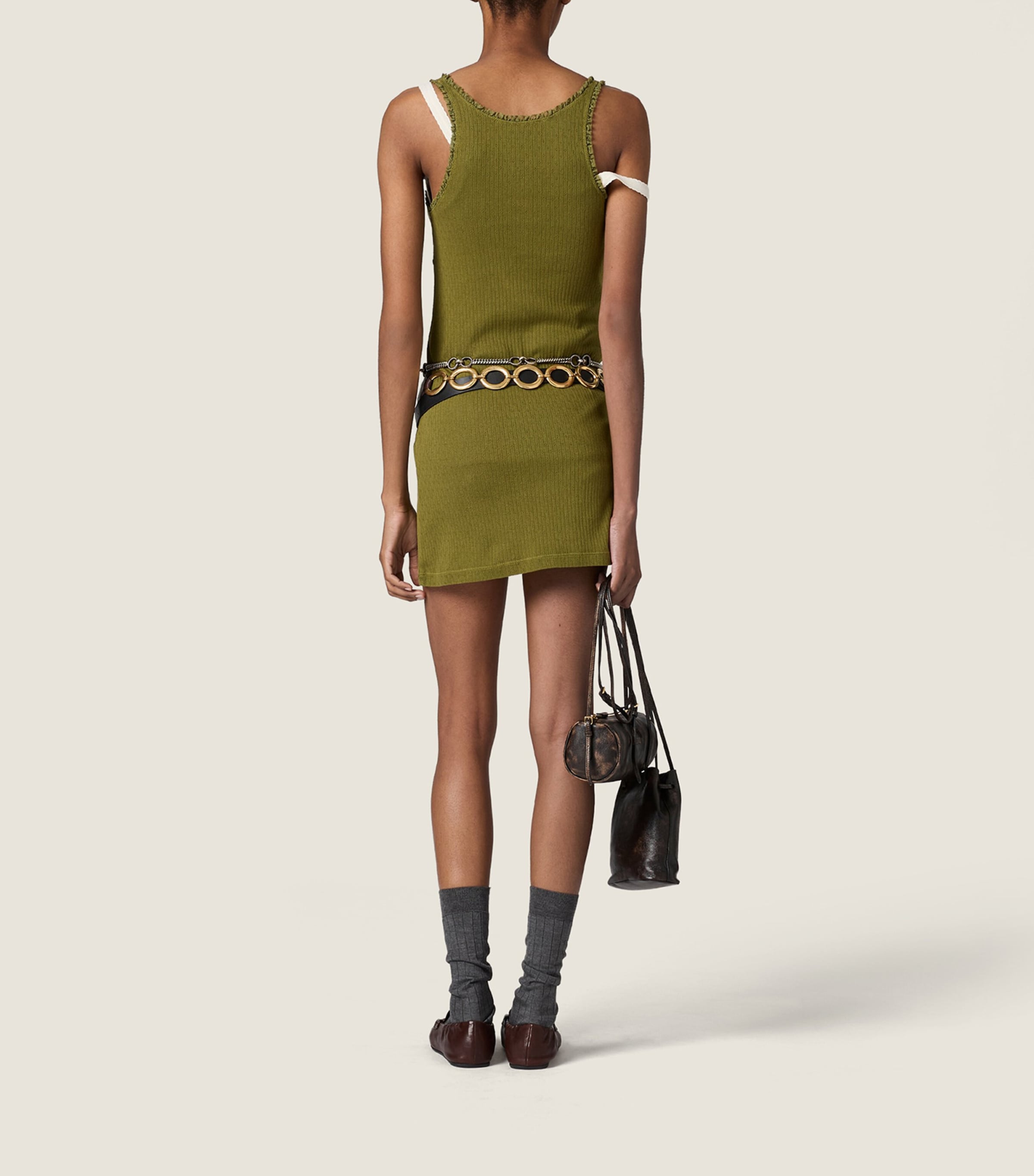 Miu Miu Womens Cotton Lace-Trim Mini Dress Green Image 3