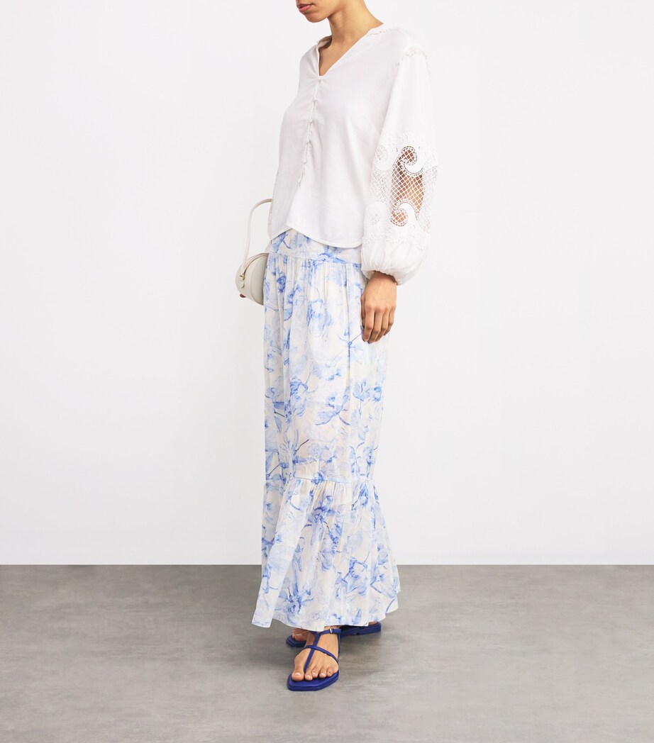 Linen-Blend Watercolour Maxi Skirt BLUE FLOWER PRINT Image 2