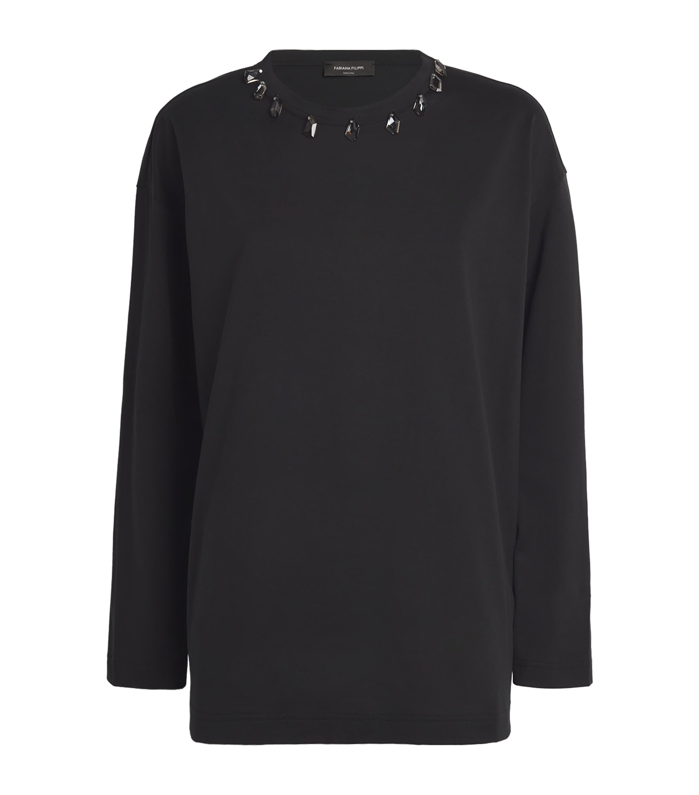 Fabiana Filippi Black Cotton Embellished Long-Sleeve T-Shirt