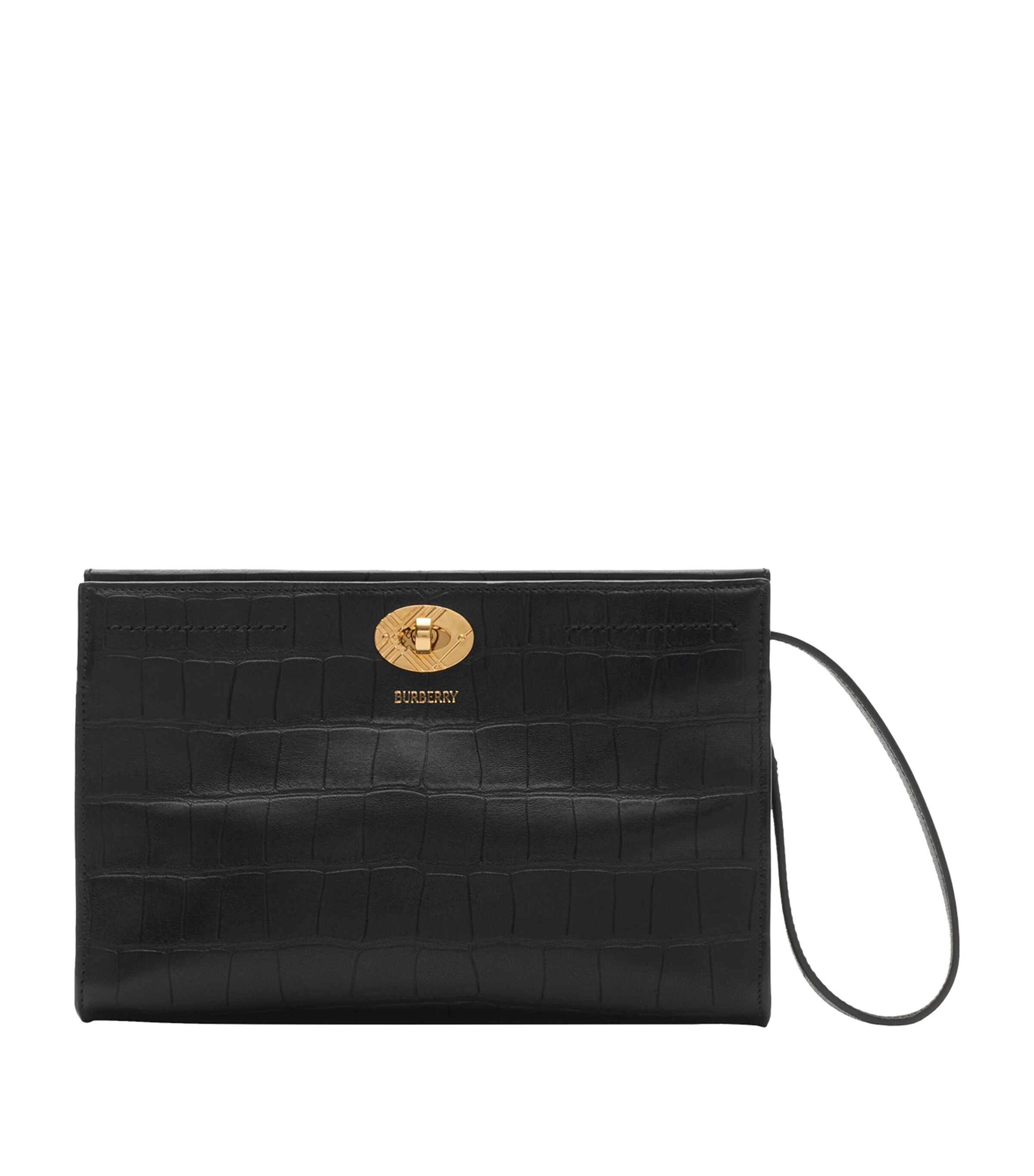 Burberry Black Leather Croc-Embossed Cotswolds Shoulder Bag