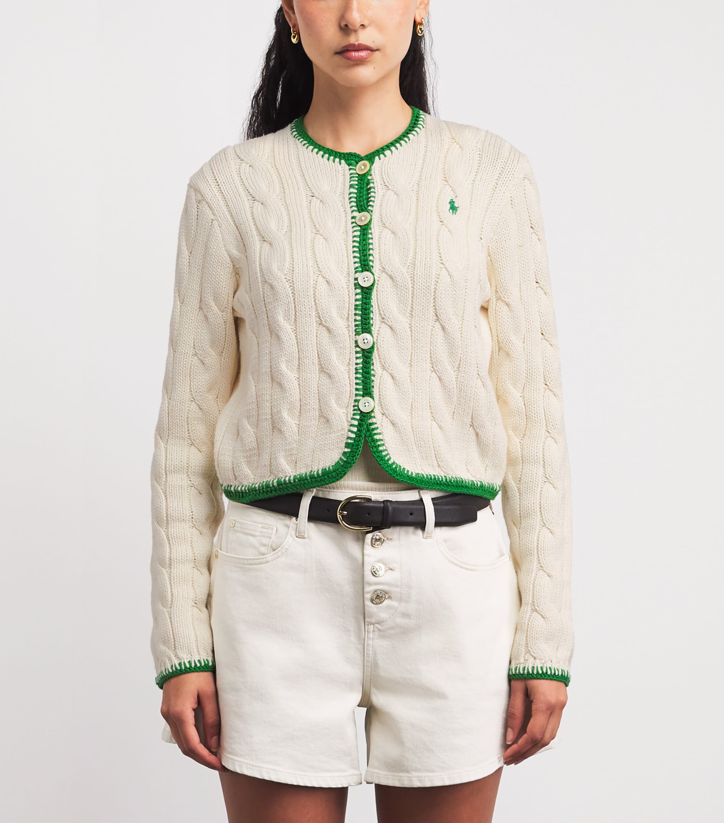 Polo Ralph Lauren Womens Stretch-Cotton Cropped Cardigan Cricket Cream Image 4