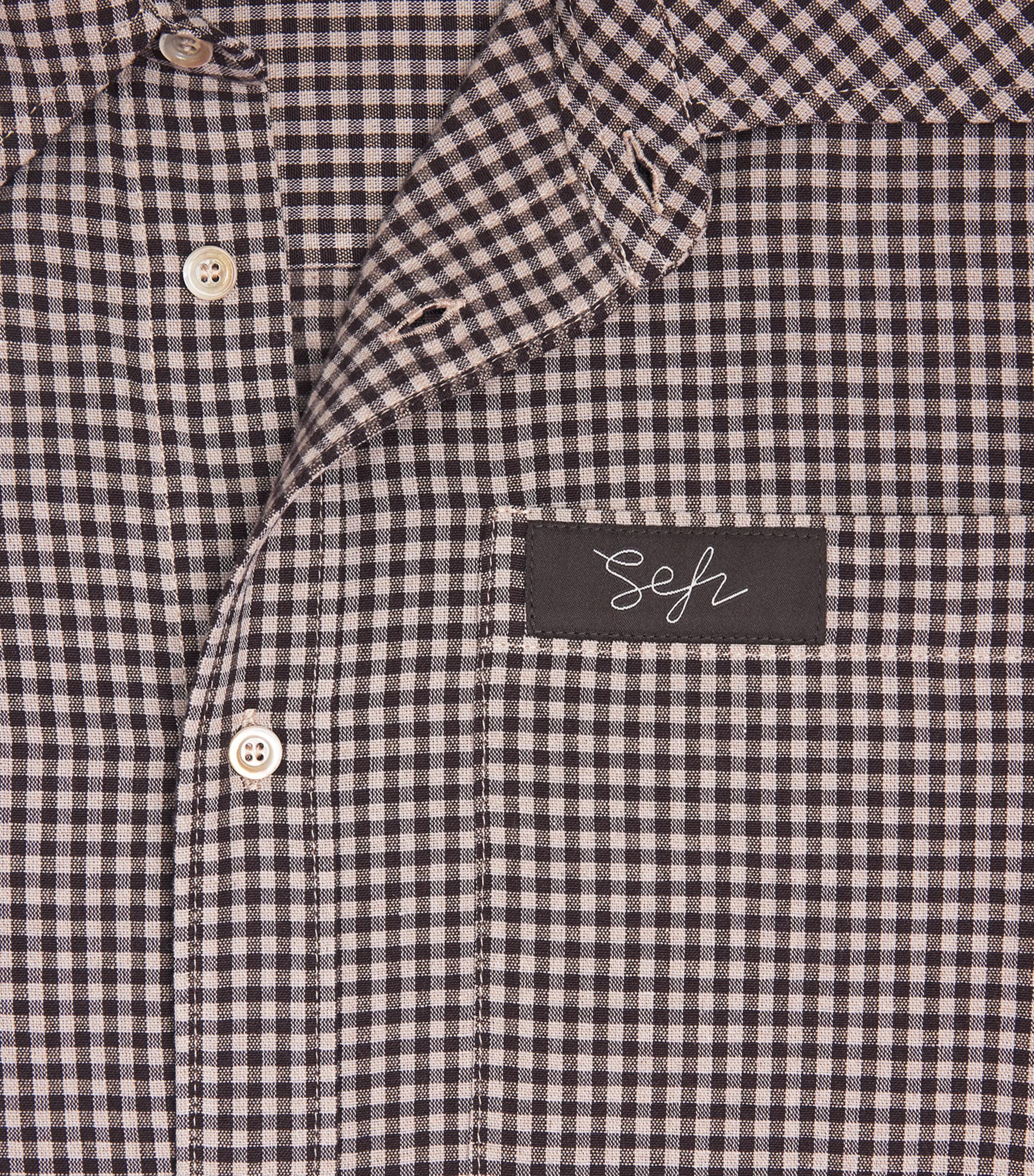Séfr Mens Check Shirt White Dark Brown Chk Image 6