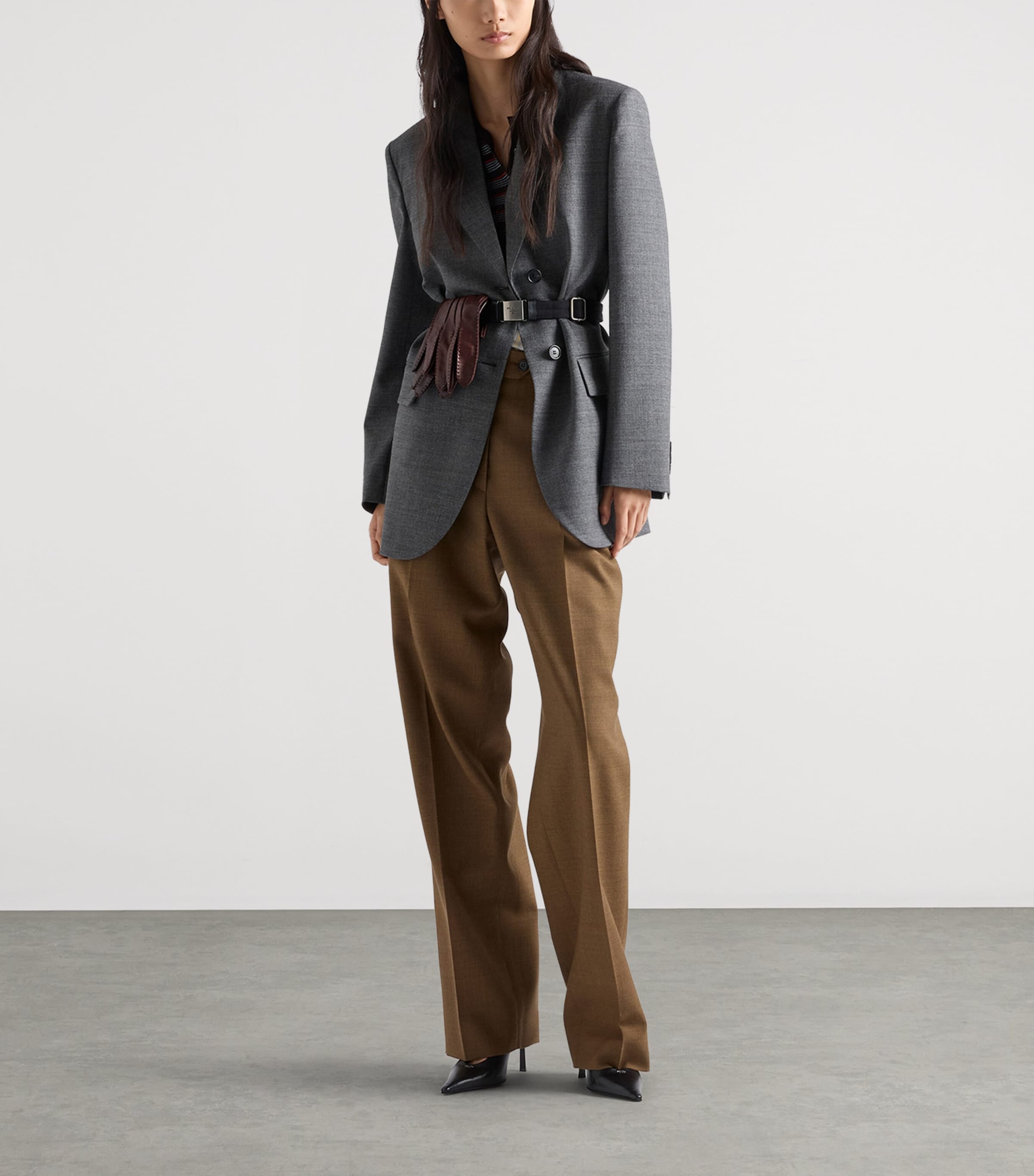 Prada Womens Single-Breasted Mélange Hopsack Blazer Grey Image 2