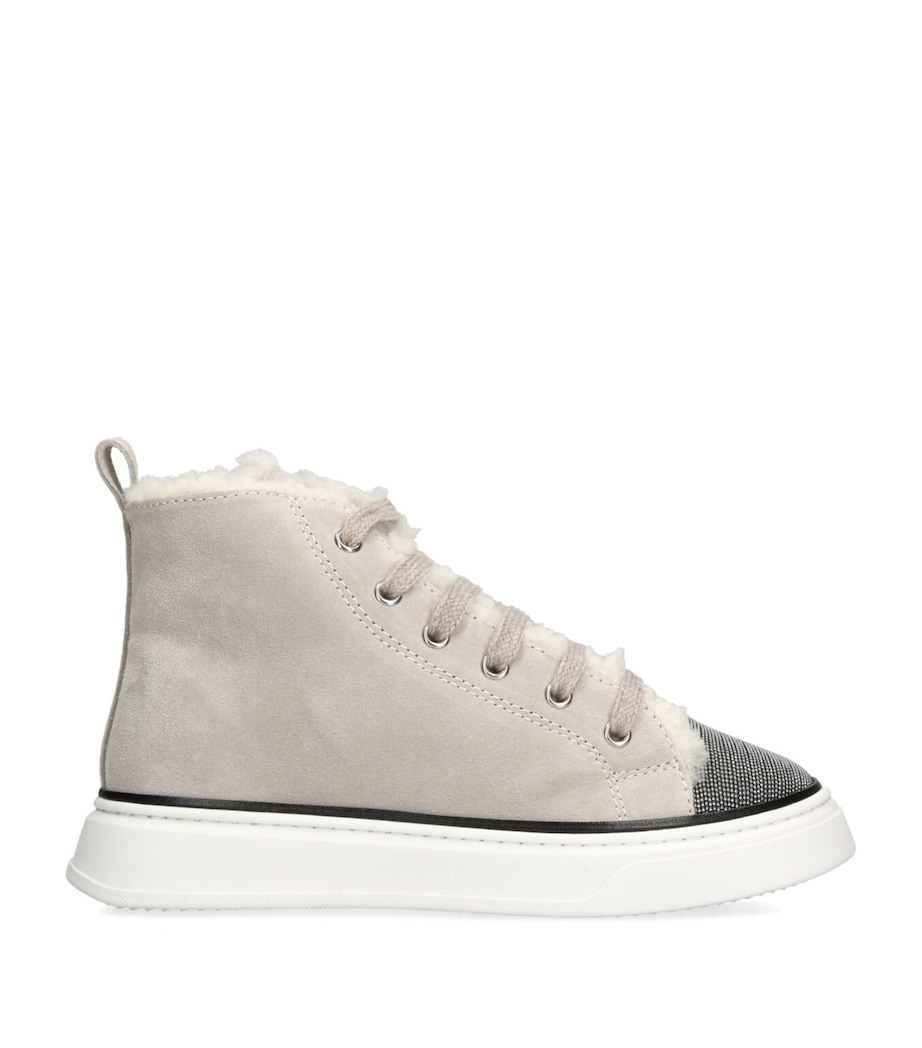 Suede Shearling-Lined High-Top Sneakers TAUPE Image 1