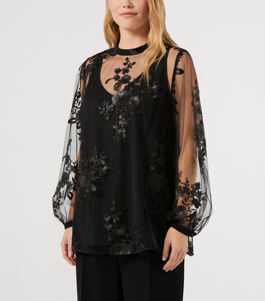 Marina Rinaldi Womens Embellished Sheer Layered Blouse Black Image 3