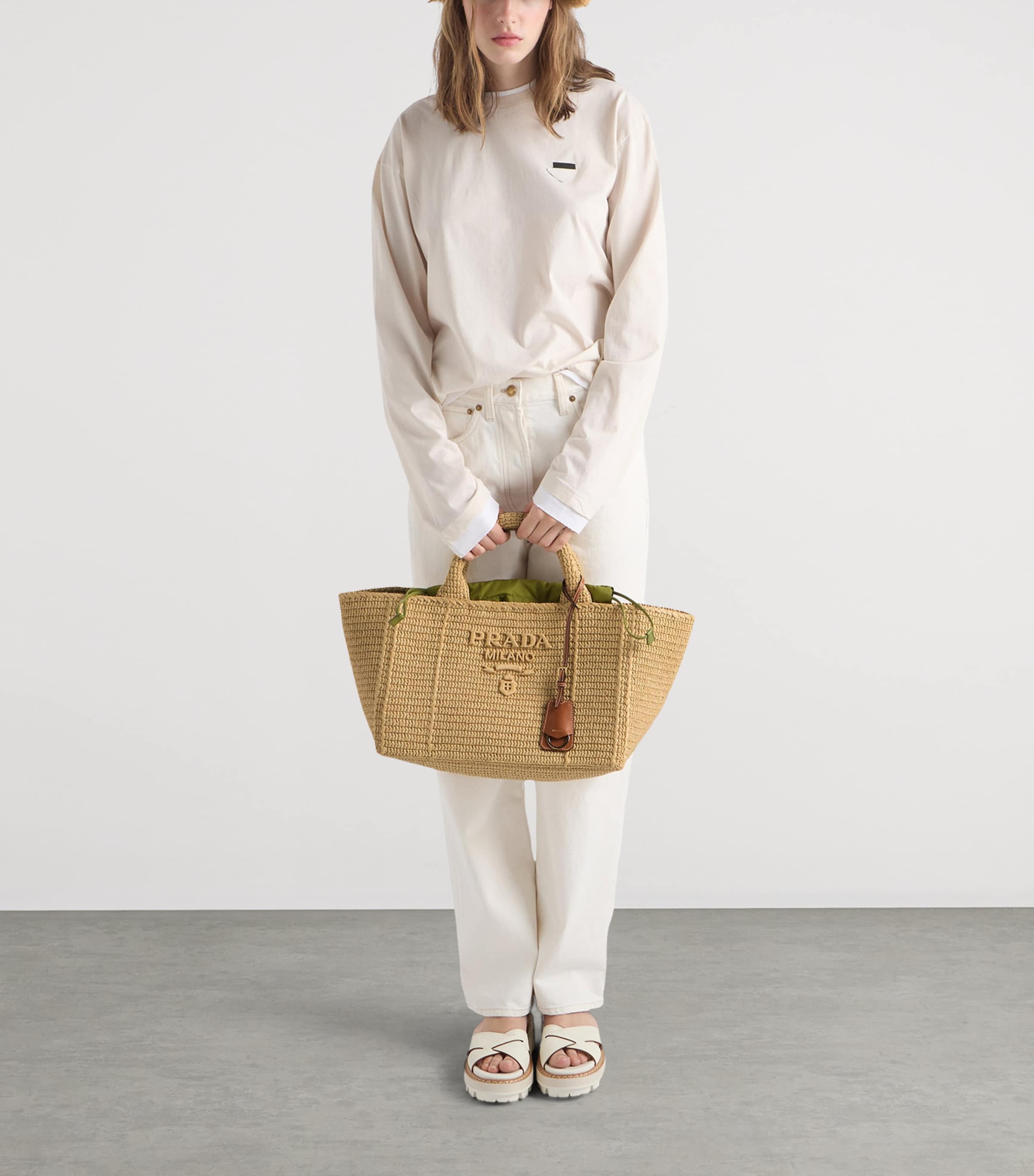 Prada Large Crochet Tote Bag Neutral Image 3