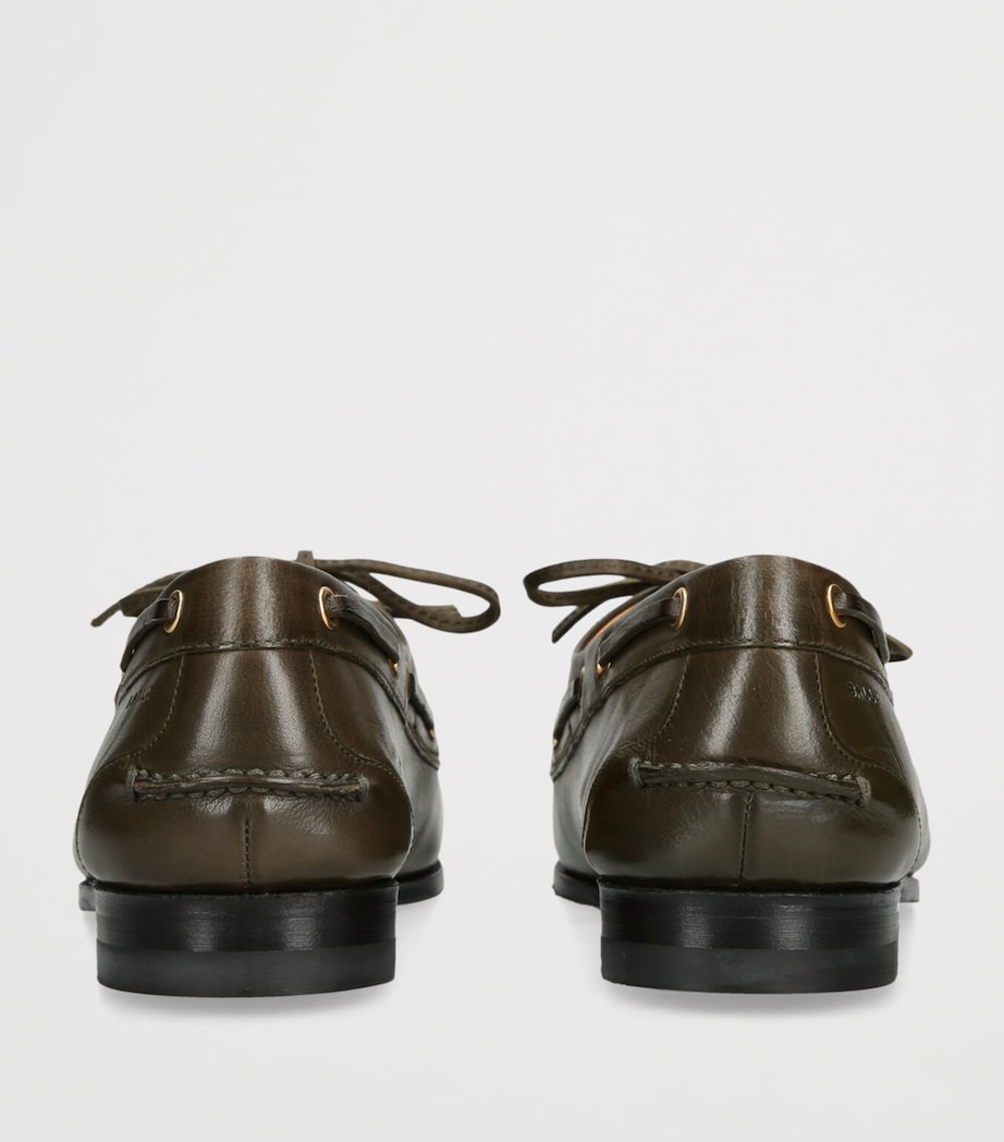 Leather Pathy Boat Shoes DARK GREEN Image 2