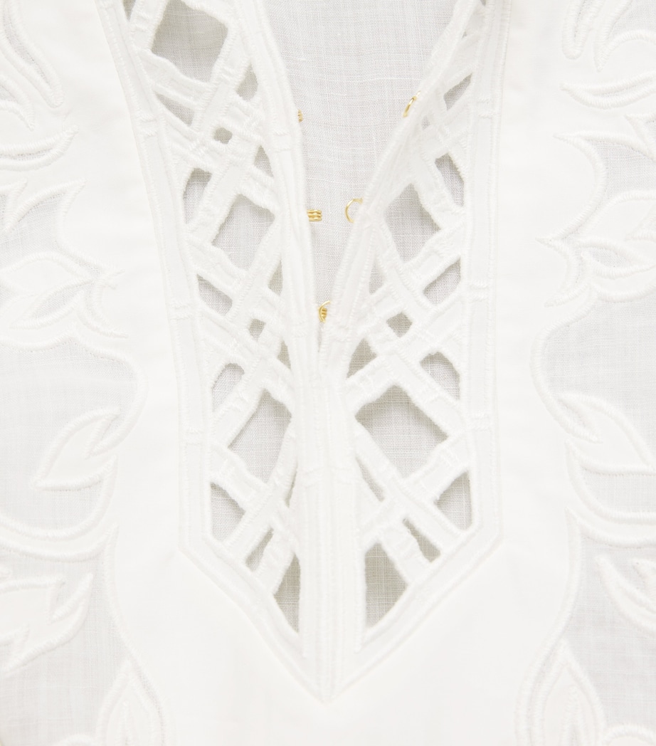 Zimmermann Womens Ramie Embroidered Indra Midi Dress Ivory Image 6
