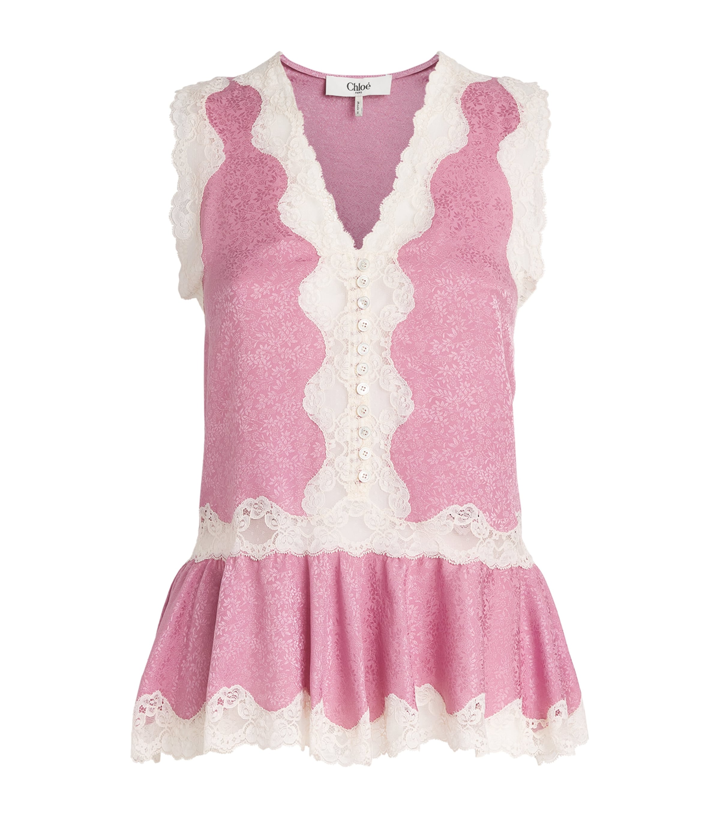 Chloé Womens Silk Jacquard Peplum Top Mauve Silk Image 1
