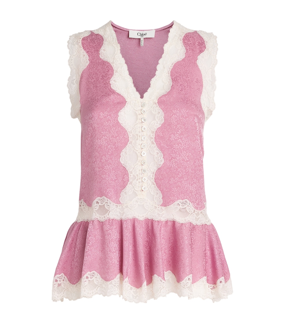 Chloé Womens Silk Jacquard Peplum Top Mauve Silk Image 1