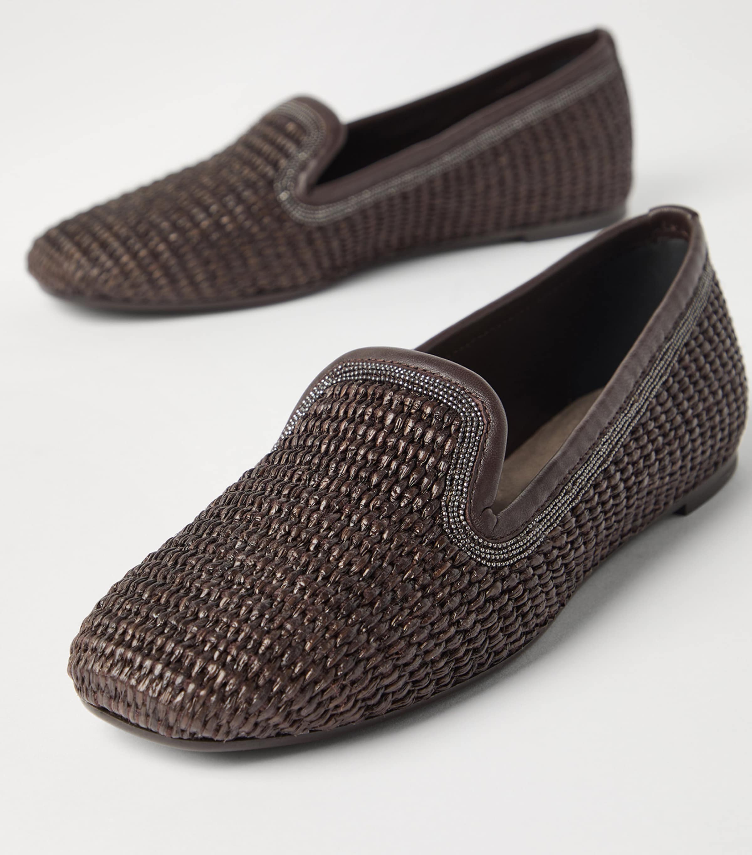 スリッポン BRUNELLO CUCINELLI TECHNO RAFFIA SLIPPER WITH PRECIOUS TRIM Brunello Cucinelli Techno Raffia Precious Trim Slippers