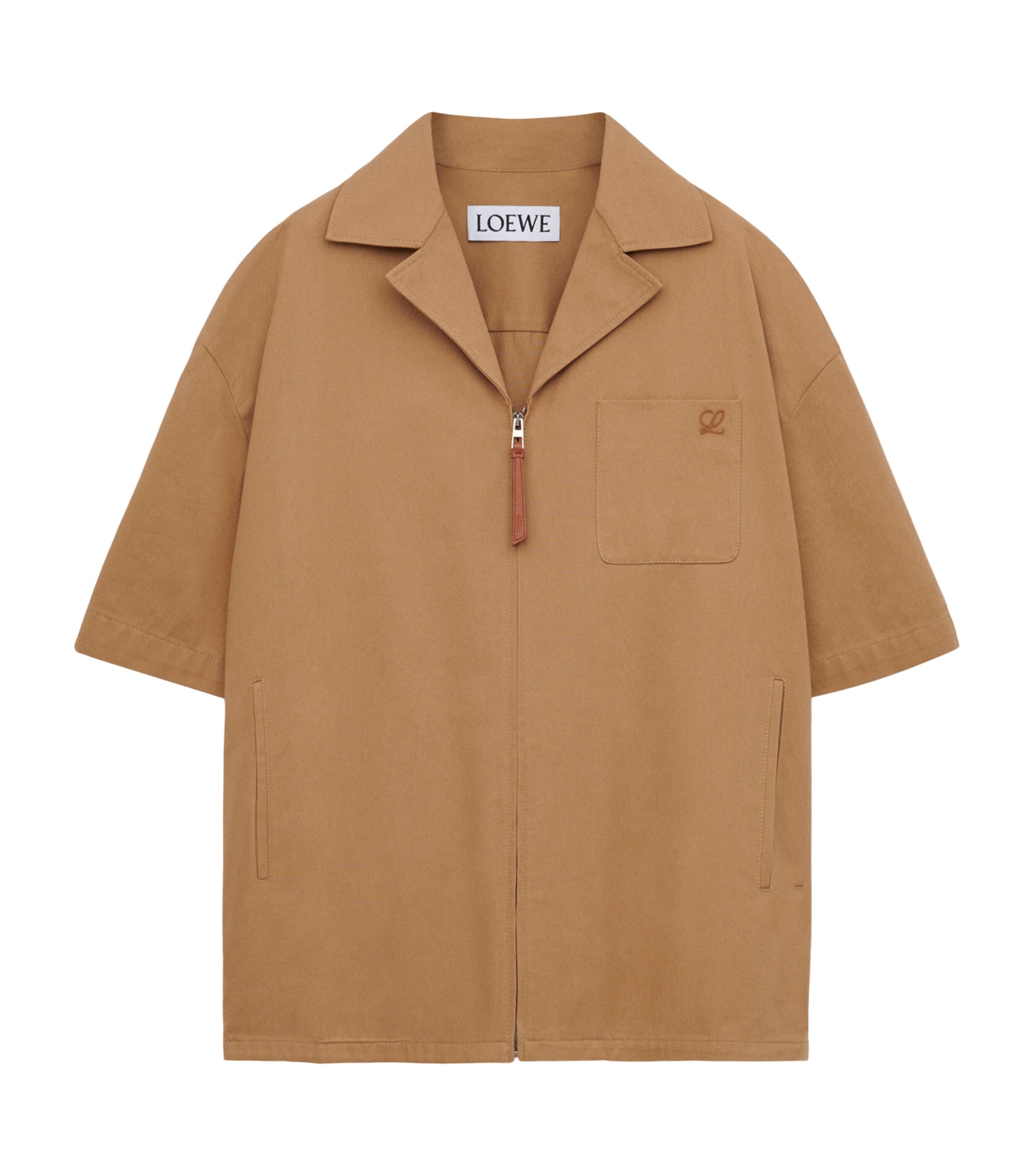 LOEWE Mens Cotton-Blend Zip-Up Shirt Almond Image 1