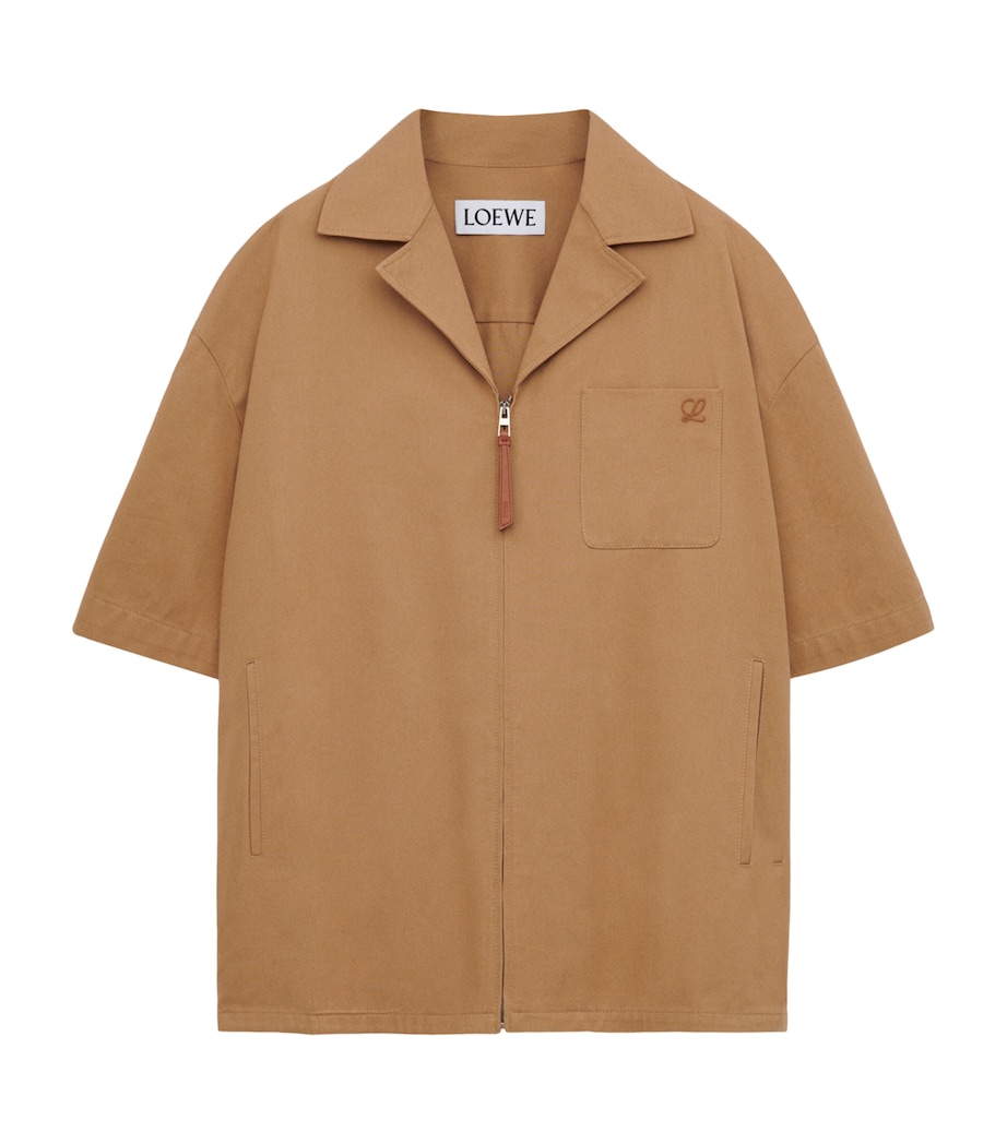 LOEWE Mens Cotton-Blend Zip-Up Shirt Almond Image 1
