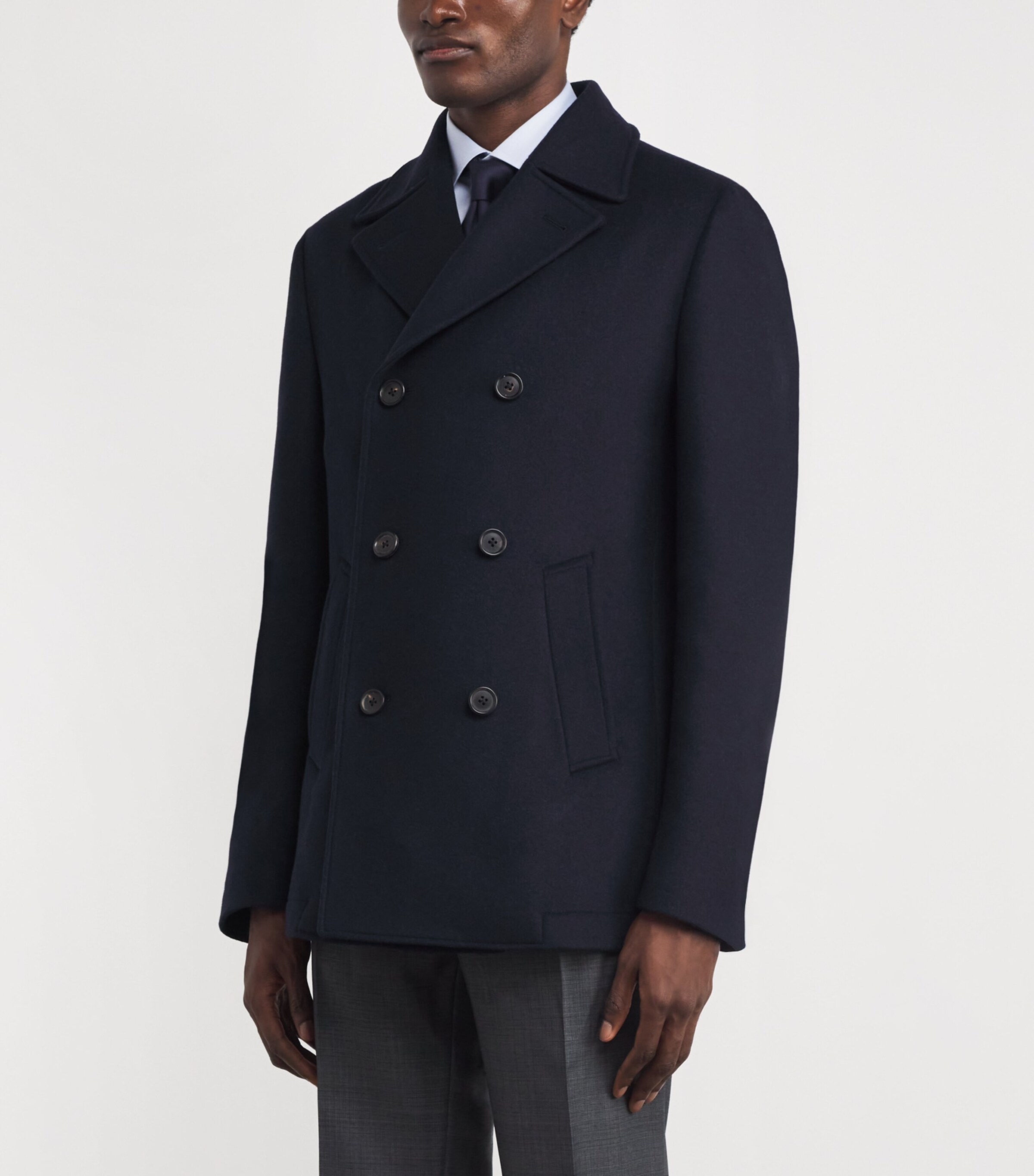 Wool-Silk-Cashmere Pea Coat 001 NAVY BLUE Image 3